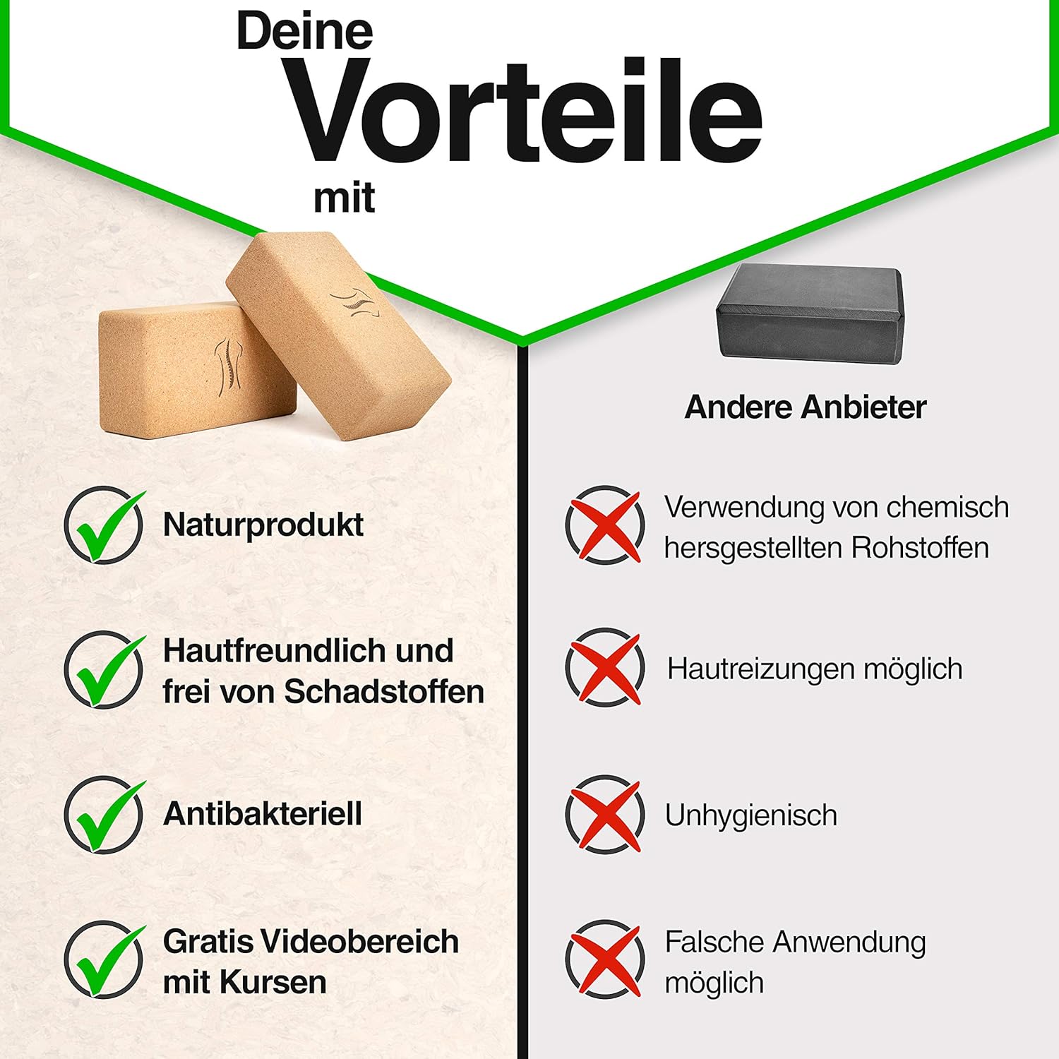 BACKLAXX® Yoga Block 2er Set aus Kork - 100% nachhaltiger Yogablock, perfektes Yoga Zubehör und Pilates Zubehör, 2 Yoga Blöcke als Yoga Set inkl. Anwendungsvideos, Yogablock 2er Set, Yogablöcke