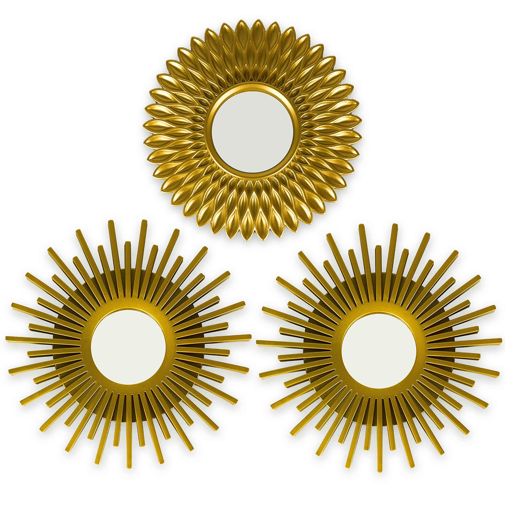BONNYCO Spiegel Rund Gold 3 Stück Spiegel Klein Wanddeko Wohnzimmer Haus Schlafzimmer | Wandspiegel zum Aufhängen Deko | Dekorative Wandspiegel Vintage,Originelles Geschenk für Frauen Mama