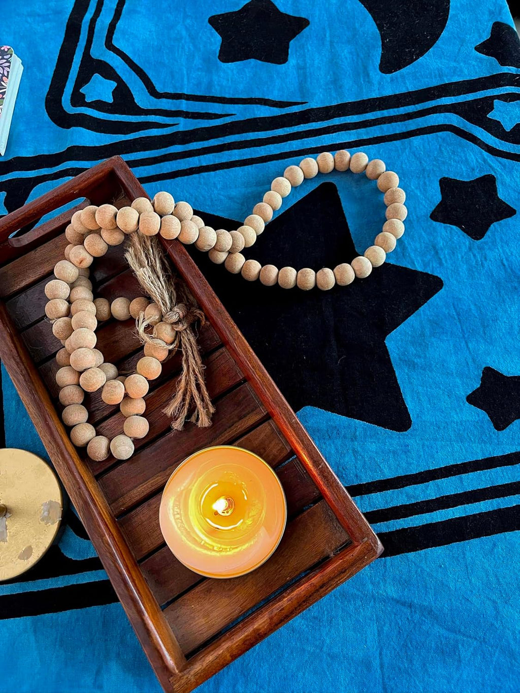 THE ART BOX Altar-Tischdecke, Tarot-Matte, Hexerei-Zubehör – 91,4 x 91,4 cm, quadratisches Alter, Wicca, spirituelles, himmlisches Alter, heidnisches Tuch mit Fransen (Stern-Mond-Karten, Blau)