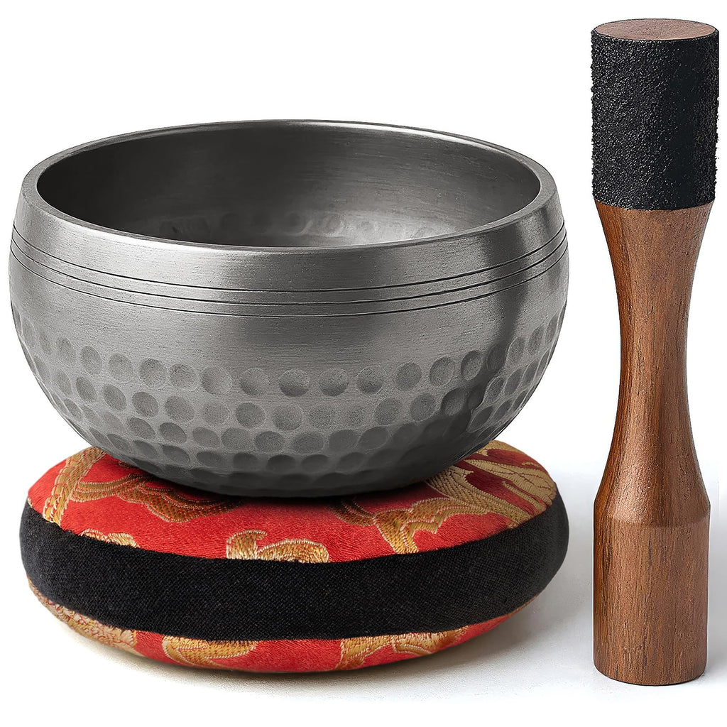 Silent Mind tibetische Klangschale Set ~ Blaue Design ~ mit hochwertigem Holz Klöppel und Himalaya Kissen ~ perfektes zur Yoga Meditation, Entspannung und Achtsamkeit ~ das ideale Geschenkset