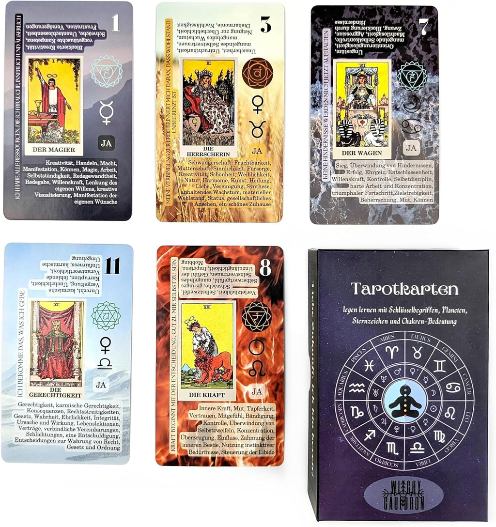 Witchy Cauldron Tarotkarten Legen Lernen, Tarot-Karten für Anfänger, Kein Handbuch Erforderlich, Einfaches und Schnelles Tarotdeck mit Deutschen Bedeutungen auf Ihnen