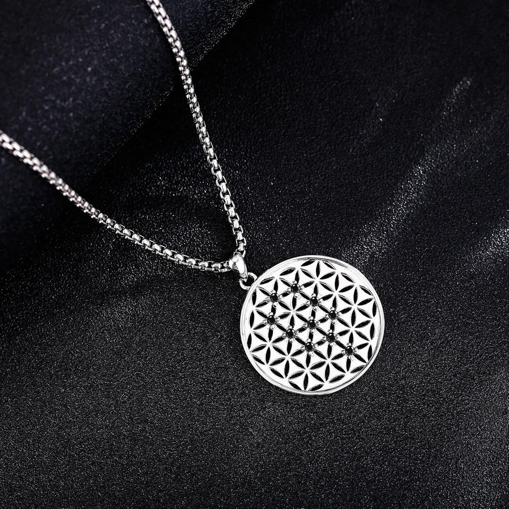 HUKKUN Blume des Lebens Halskette Sterling Silber Heilige Geometrie Halskette Blume des Lebens Schmuck Geschenk für Männer