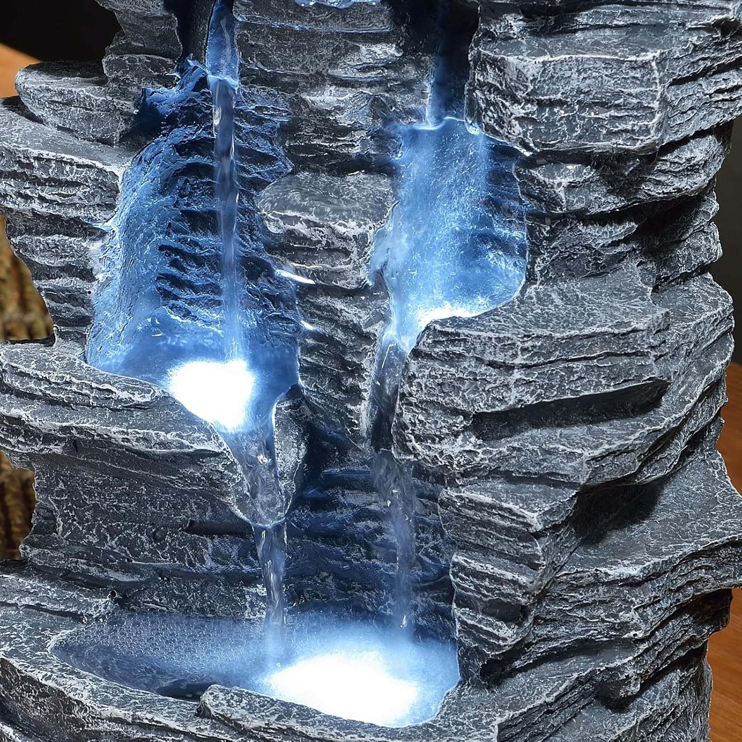 Zen'Light - Zimmerbrunnen Grand Canyon - Wasserfall in Steinoptik - Weiße LED-Beleuchtung - Moderne Zen Deko, Ideal für Meditation & Entspannung - Feng Shui - H 28cm, Grau