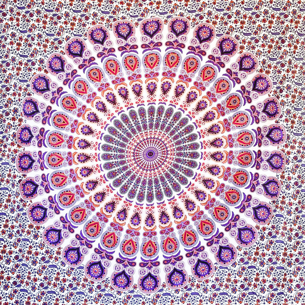 MOMOMUS Wandteppich Mandala - Mehrzweck, Bunt, 100% Baumwolle - Ideal als Wandteppich Aesthetic, Wandtuch Boho, Indischer Wandbehang aus Stoff oder Wall Tapestry - Blau und Rot, 210x230 cm