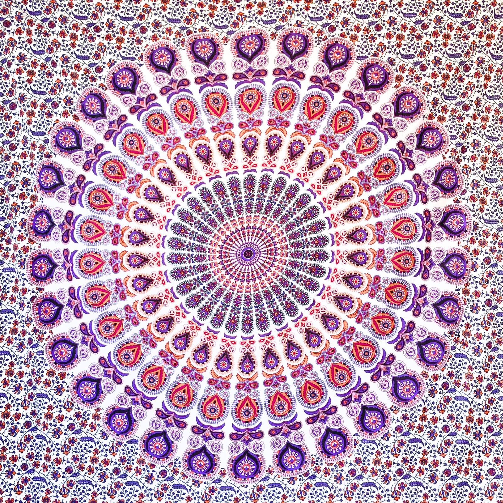 MOMOMUS Wandteppich Mandala - Mehrzweck, Bunt, 100% Baumwolle - Ideal als Wandteppich Aesthetic, Wandtuch Boho, Indischer Wandbehang aus Stoff oder Wall Tapestry - Blau und Rot, 210x230 cm