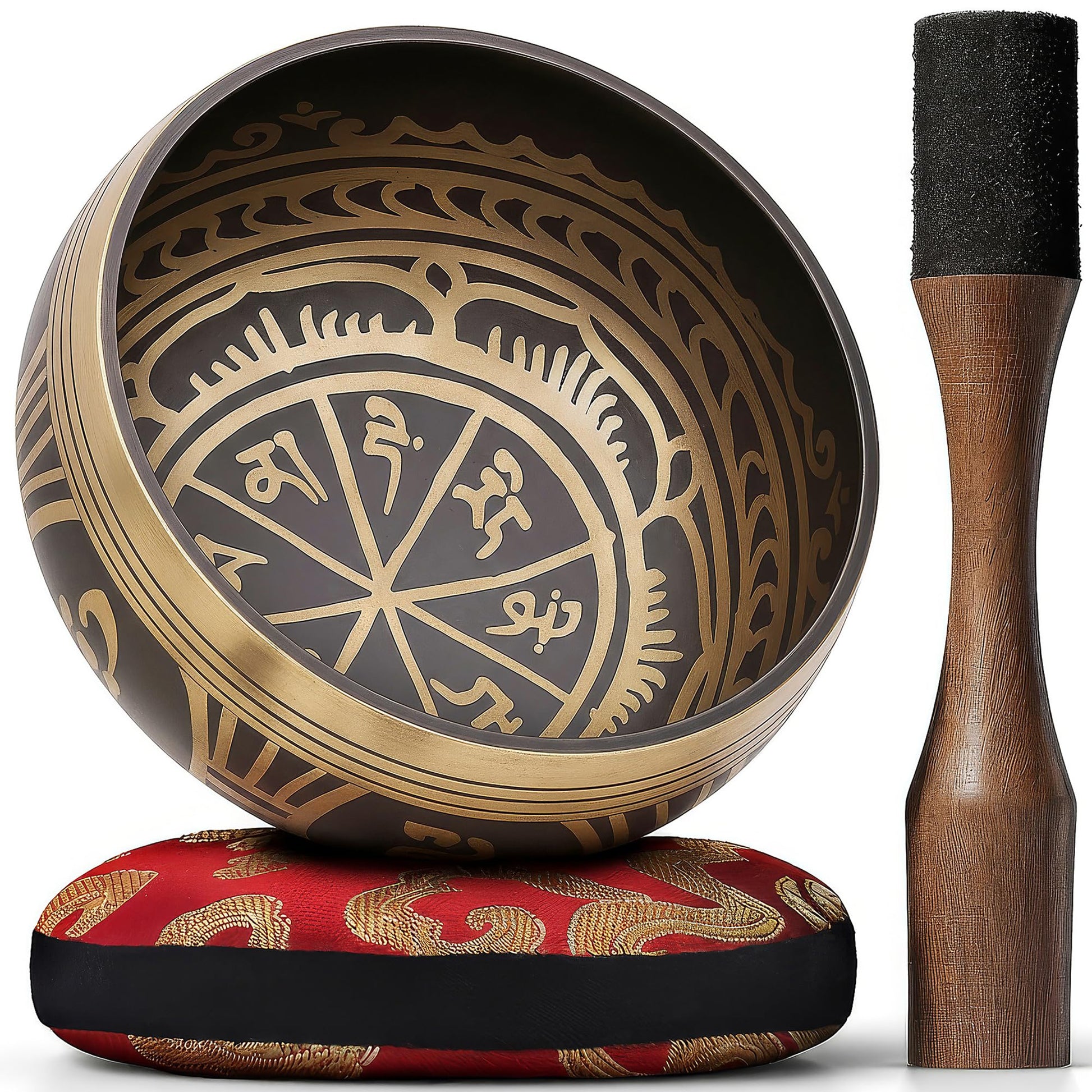 Silent Mind tibetische Klangschale Set ~ Blaue Design ~ mit hochwertigem Holz Klöppel und Himalaya Kissen ~ perfektes zur Yoga Meditation, Entspannung und Achtsamkeit ~ das ideale Geschenkset