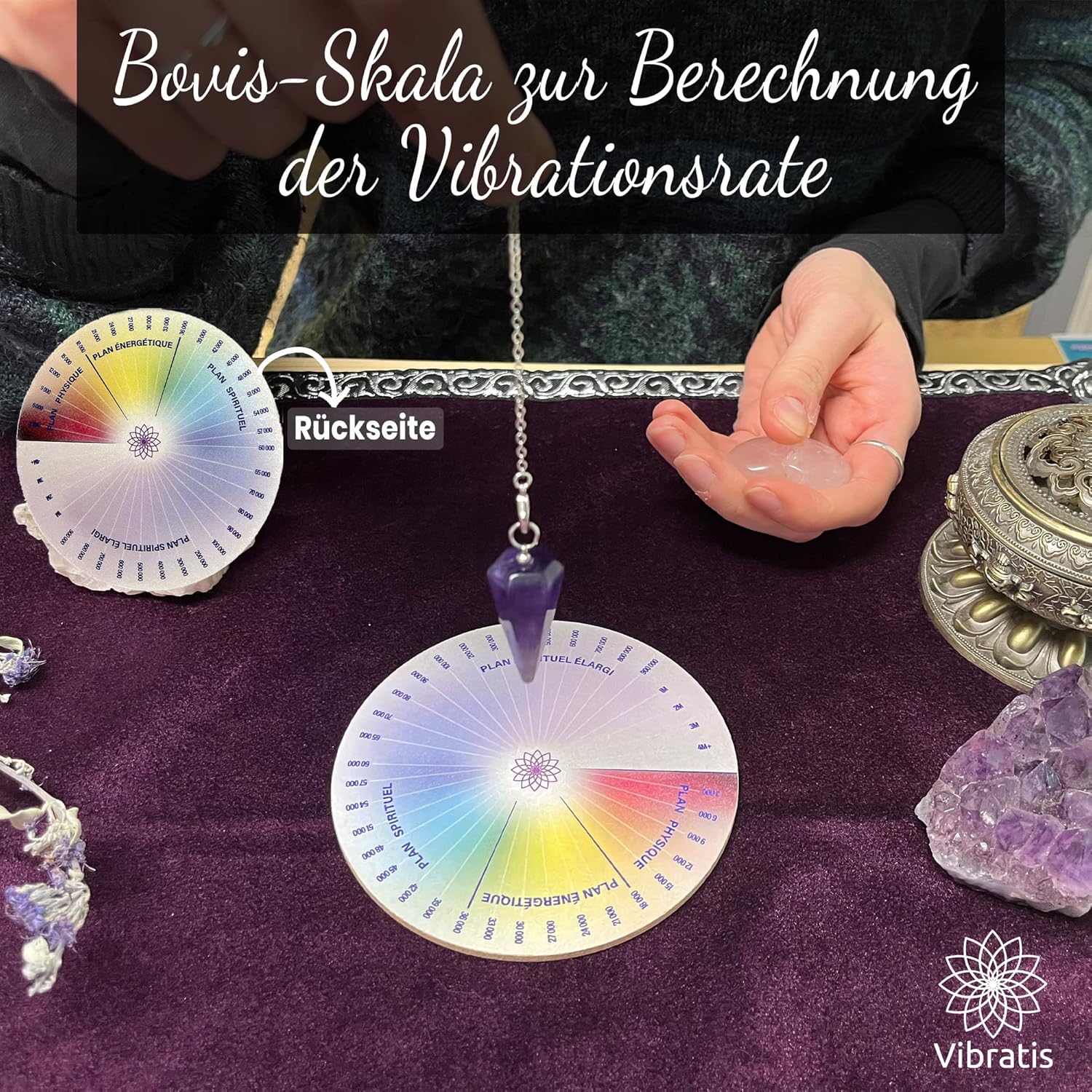 Vibratis Blume des Lebens aus Holz – Pendelbrett mit Skala zur Vibrationsmessung | Esoterisches Zubehör für Pendel & Edelsteine