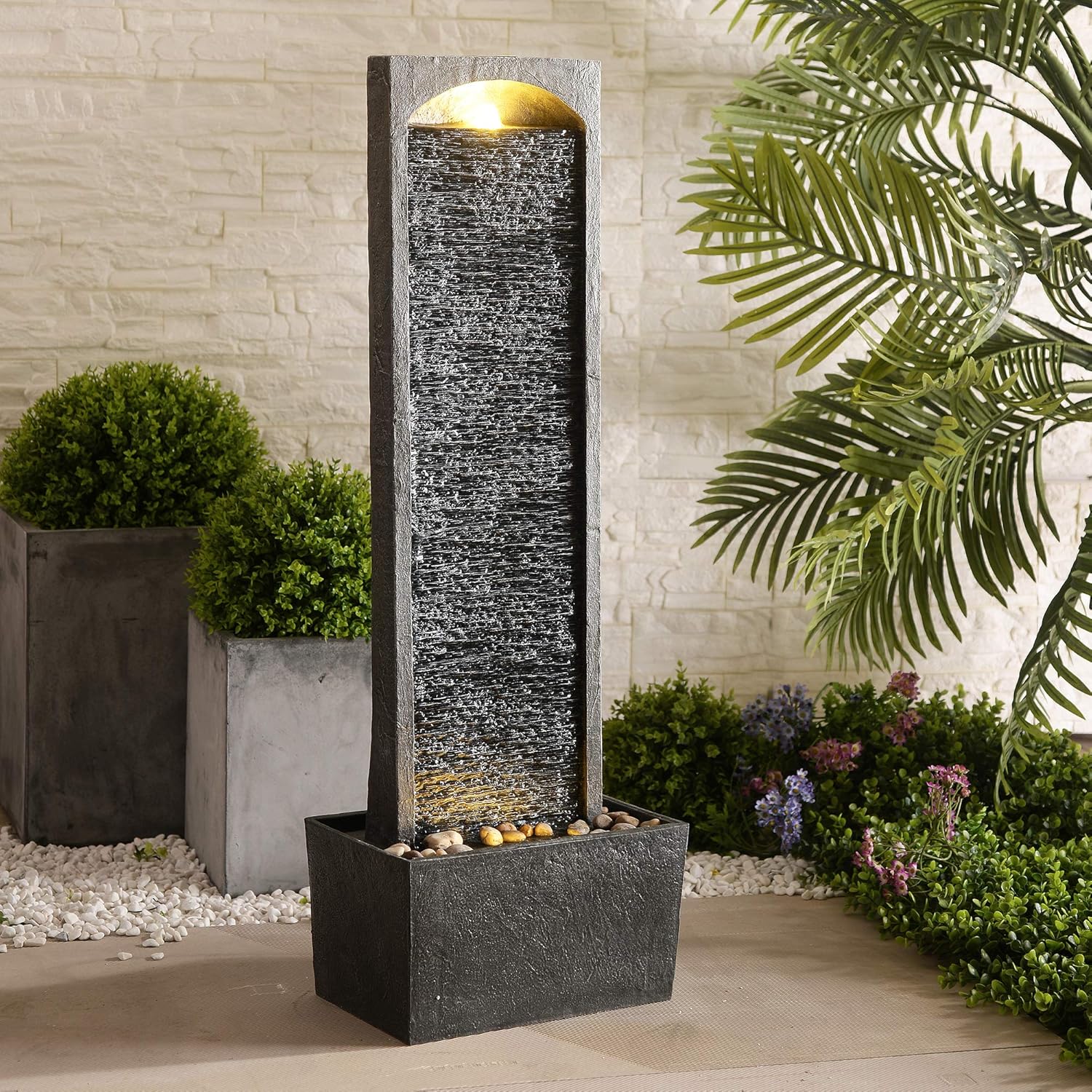 Peaktop RJ-19041-EU Garden Patio Stone 38 Inch Upright Waterfall Fountain