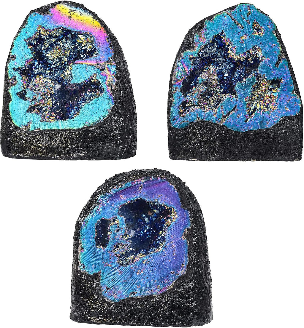 mookaitedecor Angel Aura Quartz Geode Stone Titanium Coated Natural Rock Crystal Druzy for Reiki Healing Home Decoration 200-370 g, Multicoloured
