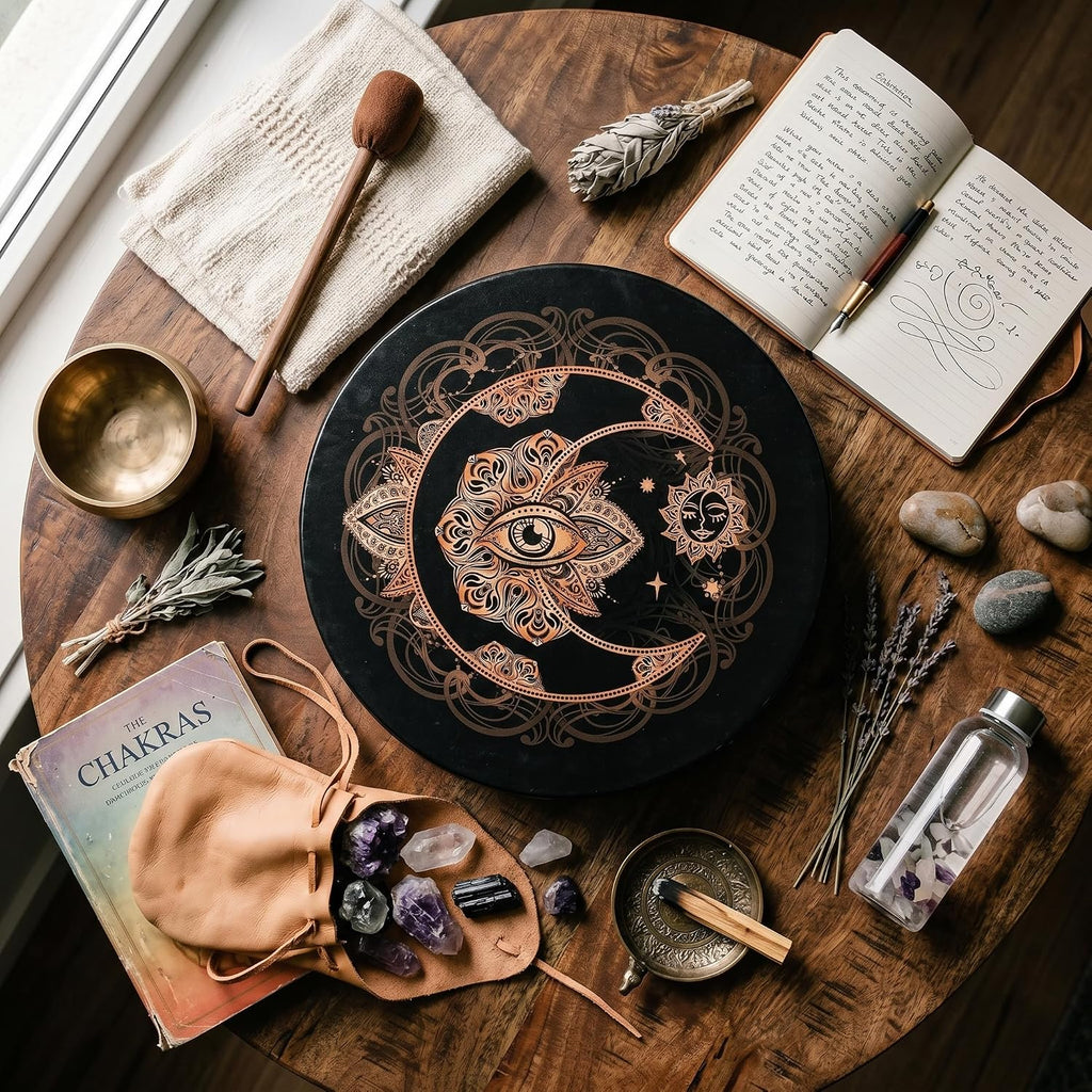 Alomejor Shaman Drum with Mallet, Handcrafted, Polyester and Wood, 9.8 Inch, for Meditation, Chakra Balancing, Sound Healing