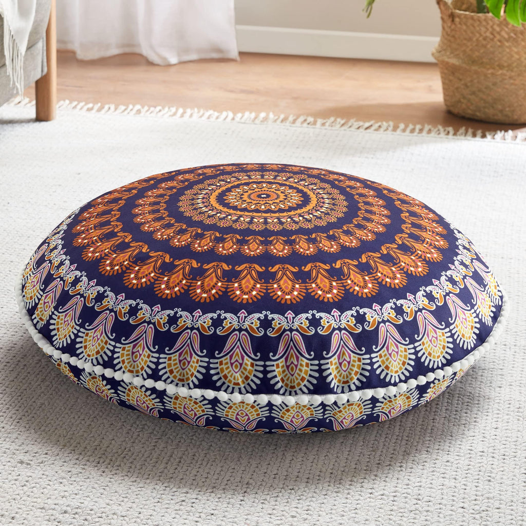 Codi Meditation Floor Pillow Set of 2, Round Large Pillows Seating for Adults, Bohemian Mandala Circle Cushion for Outdoor Fireplace Yoga Living Room, 32 Inch, Memory Foam Added, Purple Orchid New