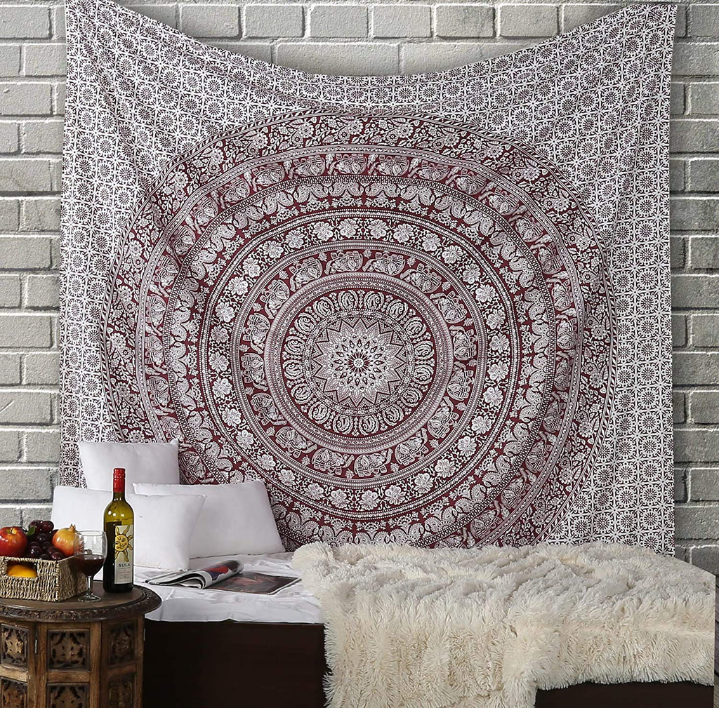 RAJRANG Mandala Wandteppich Schwarz Weiß 213 x 137 cm Baumwolle Boho Böhmischer Wandbehang für Wohnzimmer Dekor
