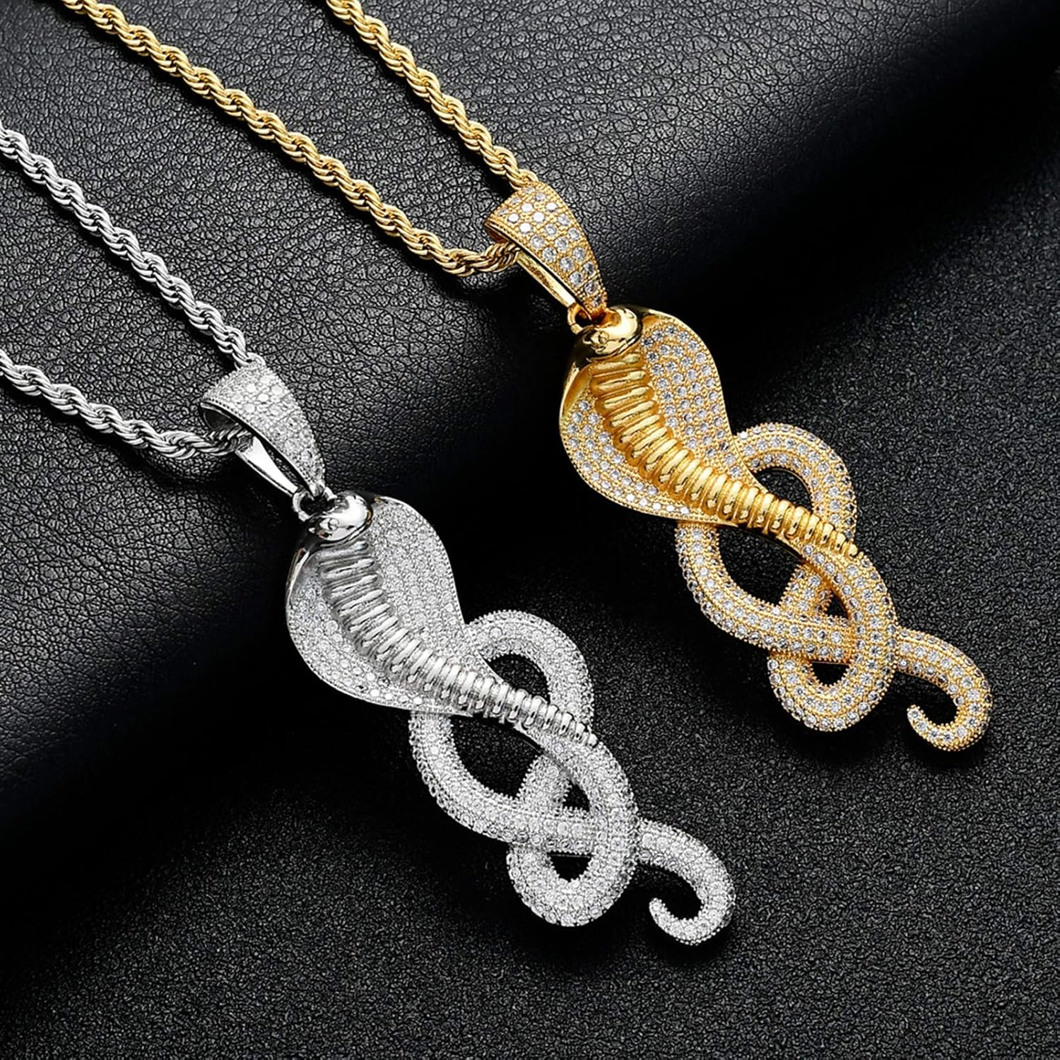 Women's Jewelry Hip Hop Iced Out Halskette mit Cobra-Schlangen-Anhänger, Micropave, 14 Karat vergoldet, simulierter Diamant, Tierliebhaber-Schmuck für Männer und Frauen Necklace