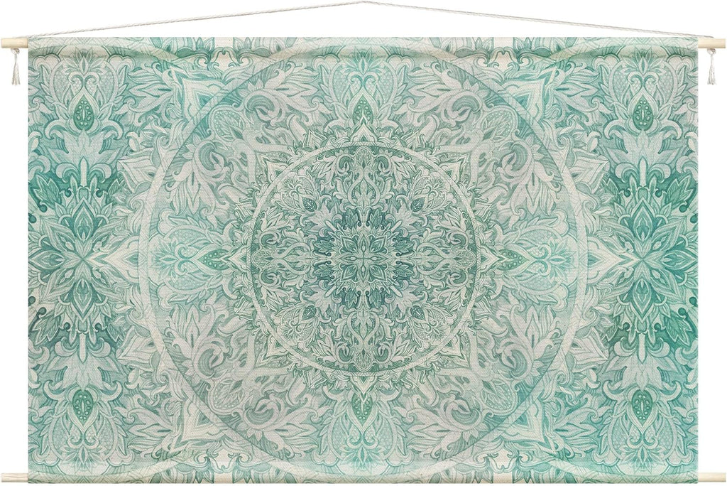 micasia Wandteppich Spirituell Stoffbild inkl. Holzstäbe & Seile Wanddeko - Made in Germany - Mandala Aquarell türkis Wohnzimmer Schlafzimmer Wandbehang 1593 (90x60cm)
