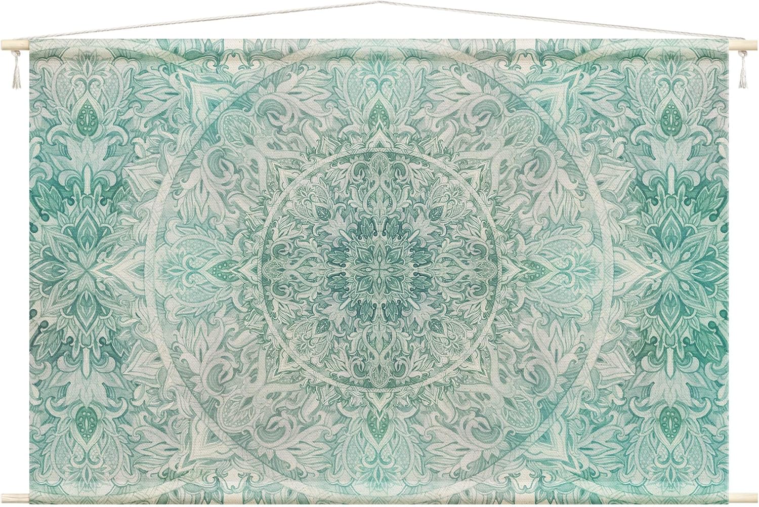 micasia Wandteppich Spirituell Stoffbild inkl. Holzstäbe & Seile Wanddeko - Made in Germany - Mandala Aquarell türkis Wohnzimmer Schlafzimmer Wandbehang 1593 (90x60cm)