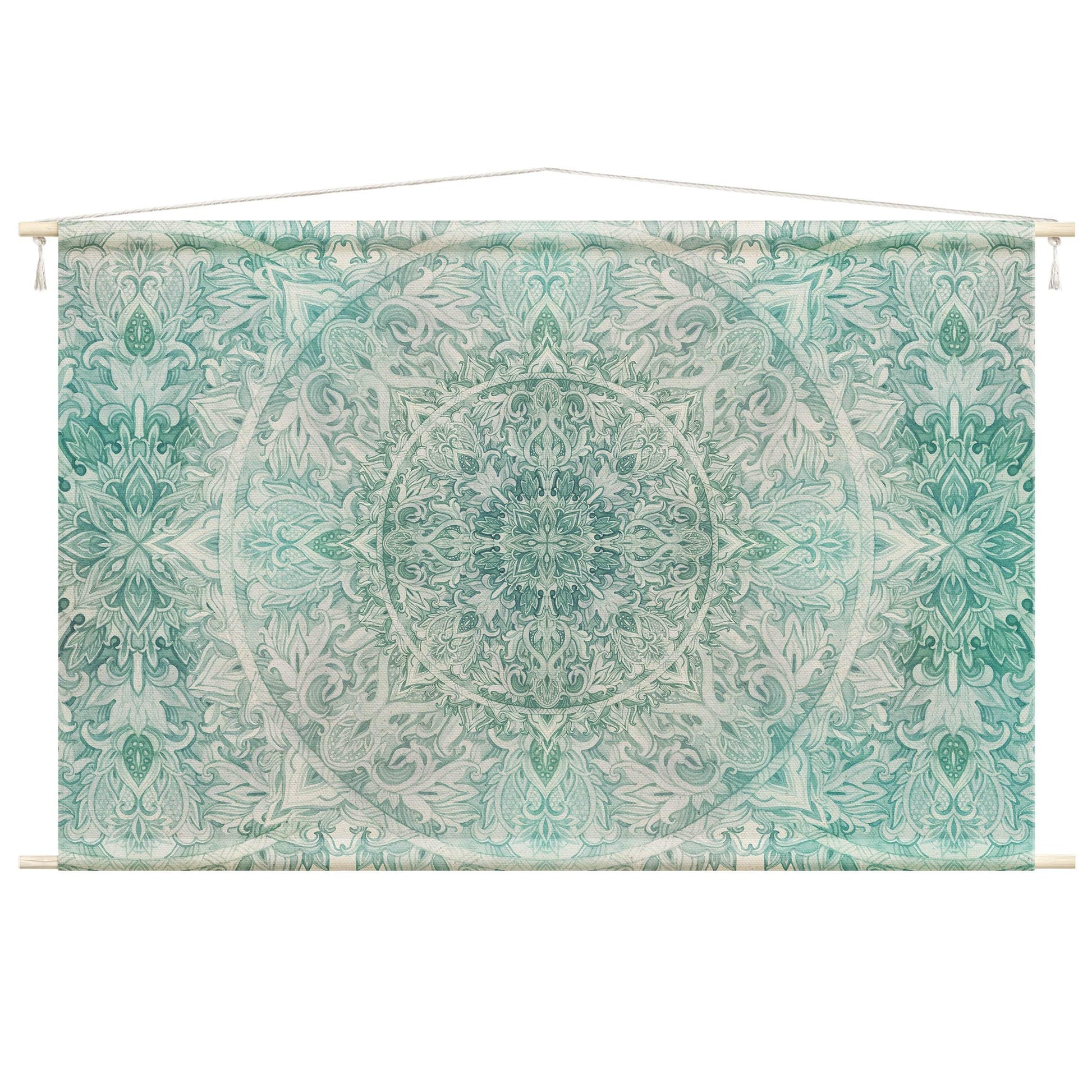 micasia Wandteppich Spirituell Stoffbild inkl. Holzstäbe & Seile Wanddeko - Made in Germany - Mandala Aquarell türkis Wohnzimmer Schlafzimmer Wandbehang 1593 (90x60cm)