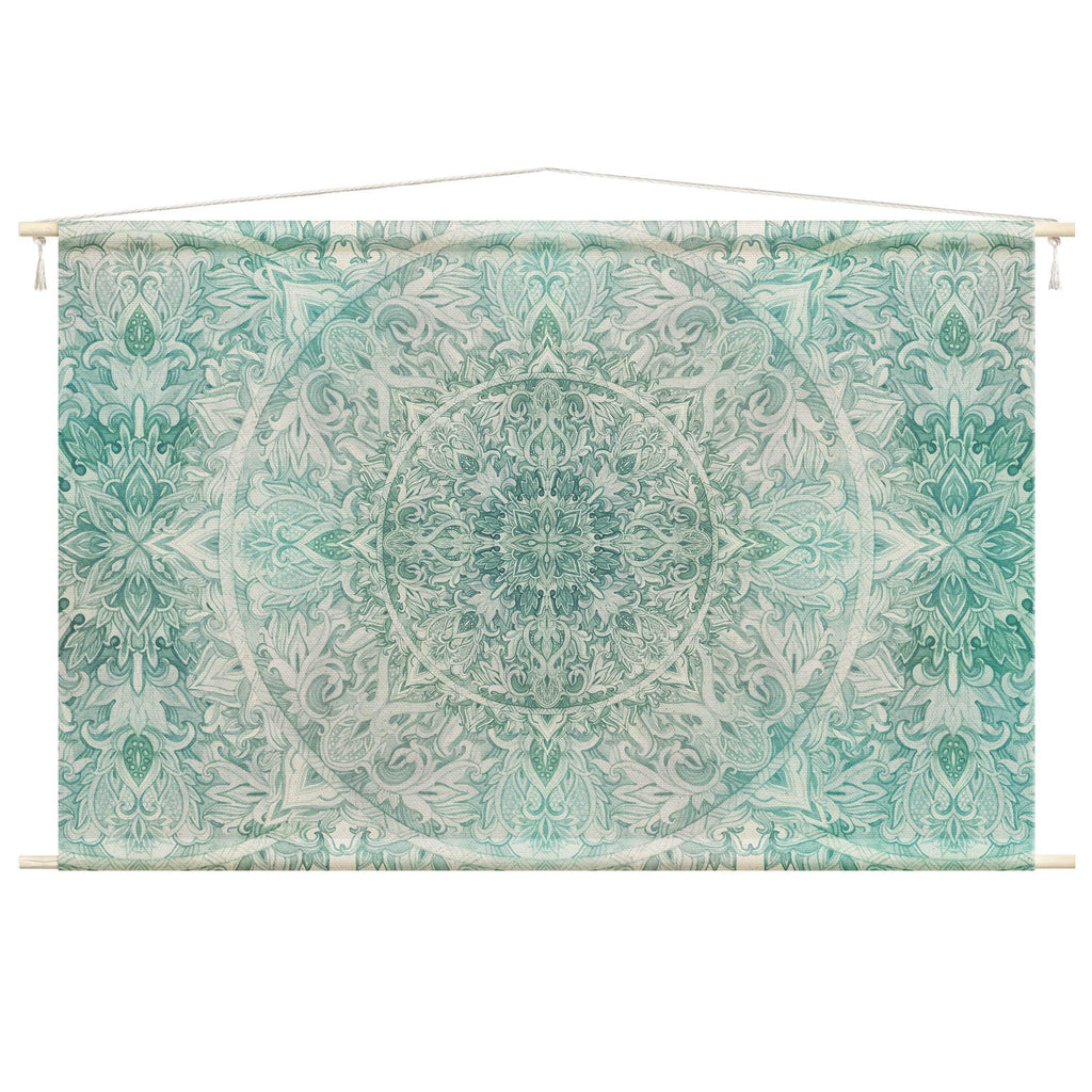 micasia Wandteppich Spirituell Stoffbild inkl. Holzstäbe & Seile Wanddeko - Made in Germany - Mandala Aquarell türkis Wohnzimmer Schlafzimmer Wandbehang 1593 (90x60cm)