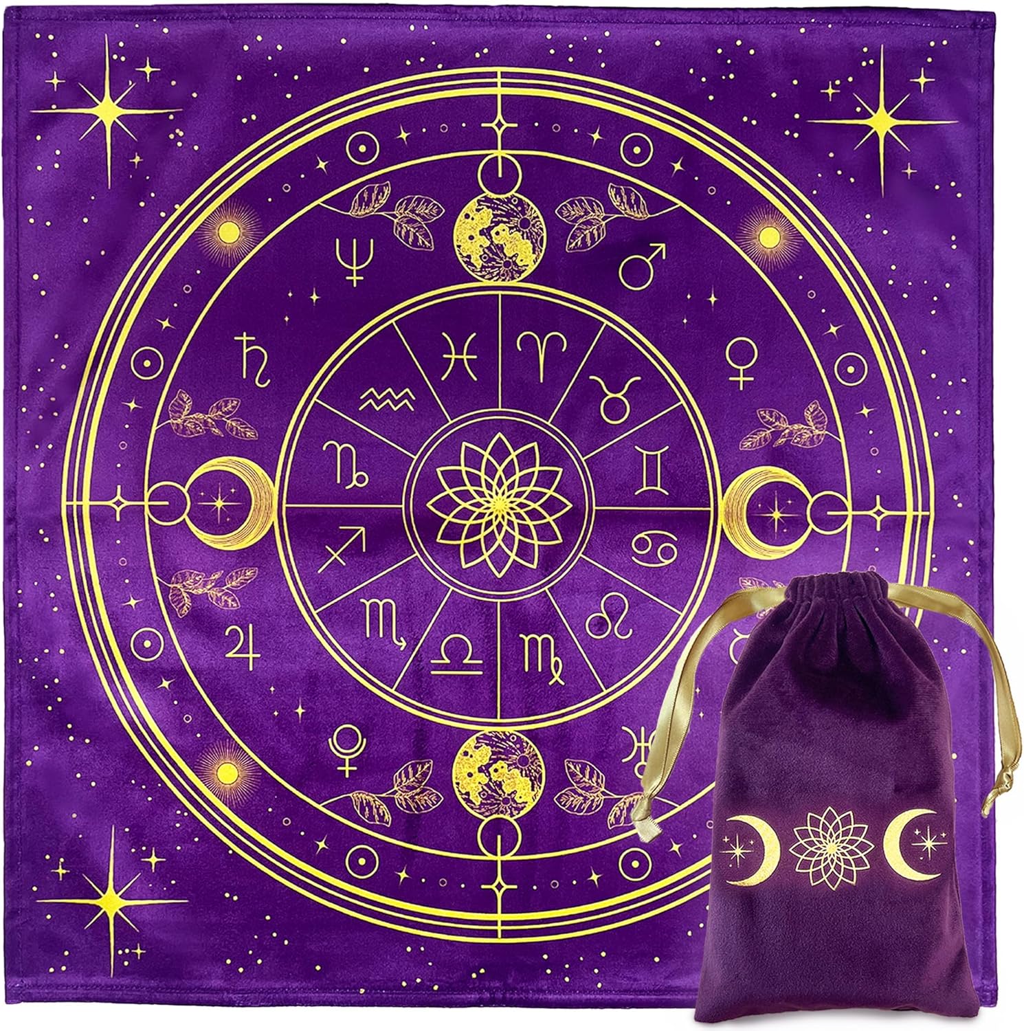 VIBRATIS Altar Zubehör - Tarot-Tuch aus Samt - Altartuch für Rituale, Esoterik Zubehör, Samttuch für Tarotkarten & Pendel