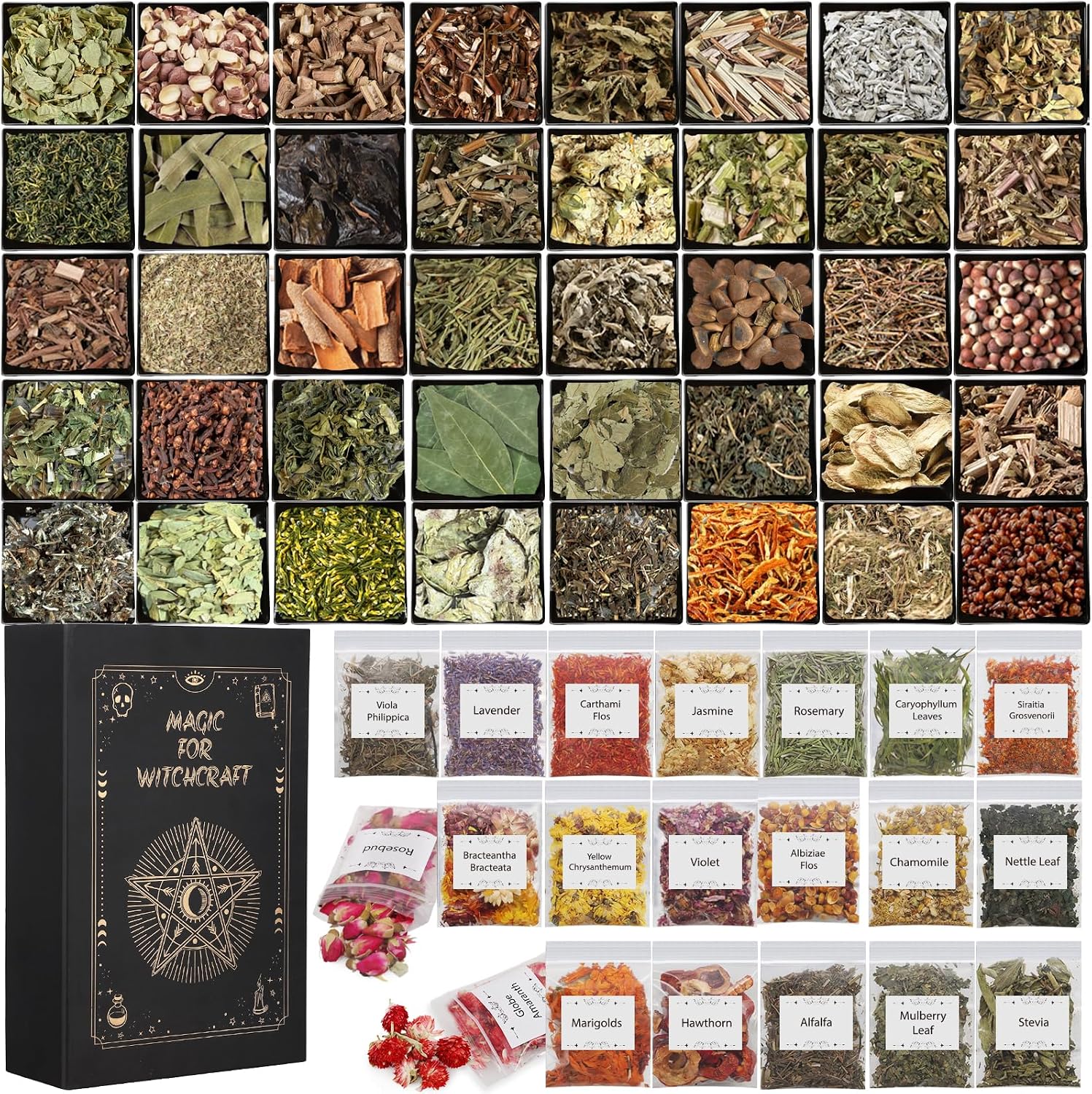 60 Pack Witchcraft Herbs Set, Bulk Dried Flowers for Witch Candles Spells | Lavender Rose Mixed Botanicals for Spell Jar, Candles Soap Making, Wiccan Supplies Tools, Gifts for Witchy Beginner Friends