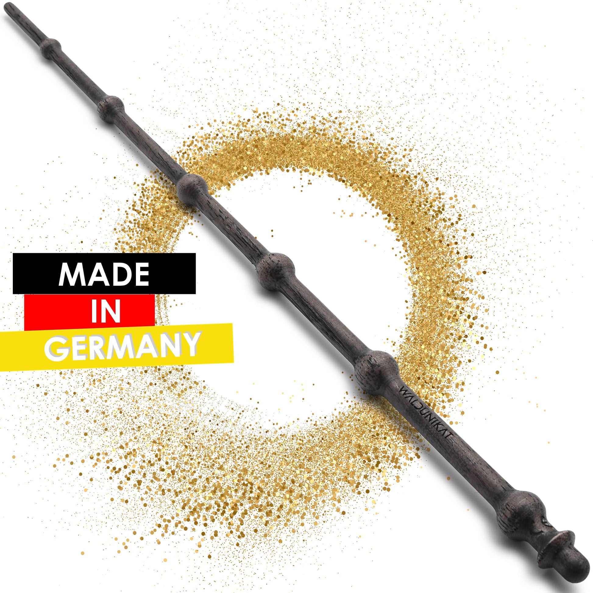 WALDUNIKAT® Zauberstab aus Holz – Made in Germany – Spielzeug, Geburtstags-Geschenk, Deko, Kostüm für Erwachsene, Kinder, Damen, Herren, Mädchen (No. 1 - Schwarz-Glitzer)