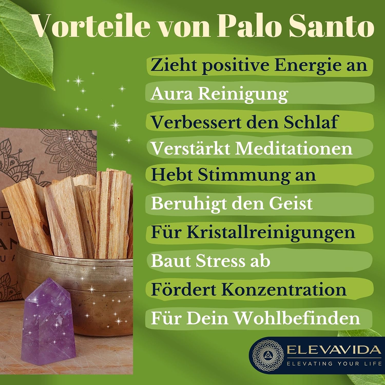 ELEVAVIDA Palo Santo 90g (9–11 Stäbe) aromatisch duftendes Räucherholz aus Peru, nachhaltig gesammelt zur Entspannung, Meditation, energetische Reinigung von Räumen - Bursera Graveolen - heiliges Holz