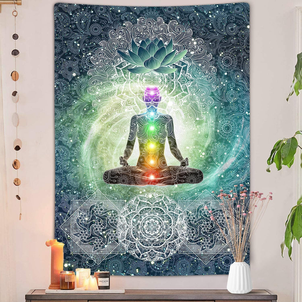 DYNH Chakra Tapestry, Seven Chakra Yoga Meditation Zen Decor Tapestry Wall Hanging for Bedroom, Hippie Lotus Spiritual Tapestries Poster Beach Blanket College Dorm Home (30L x 40W)