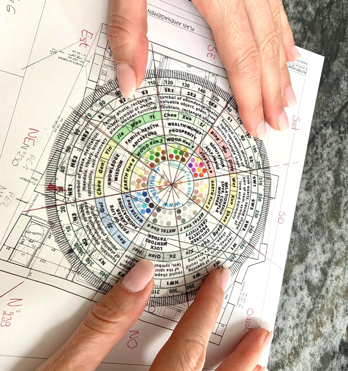 Svetlina Luo Pan Harmony of 8 Areas - Feng Shui Compass - Feng Shui Accessories - 5 Elements - Colour - Symbol by Life Area - Chi - Energy