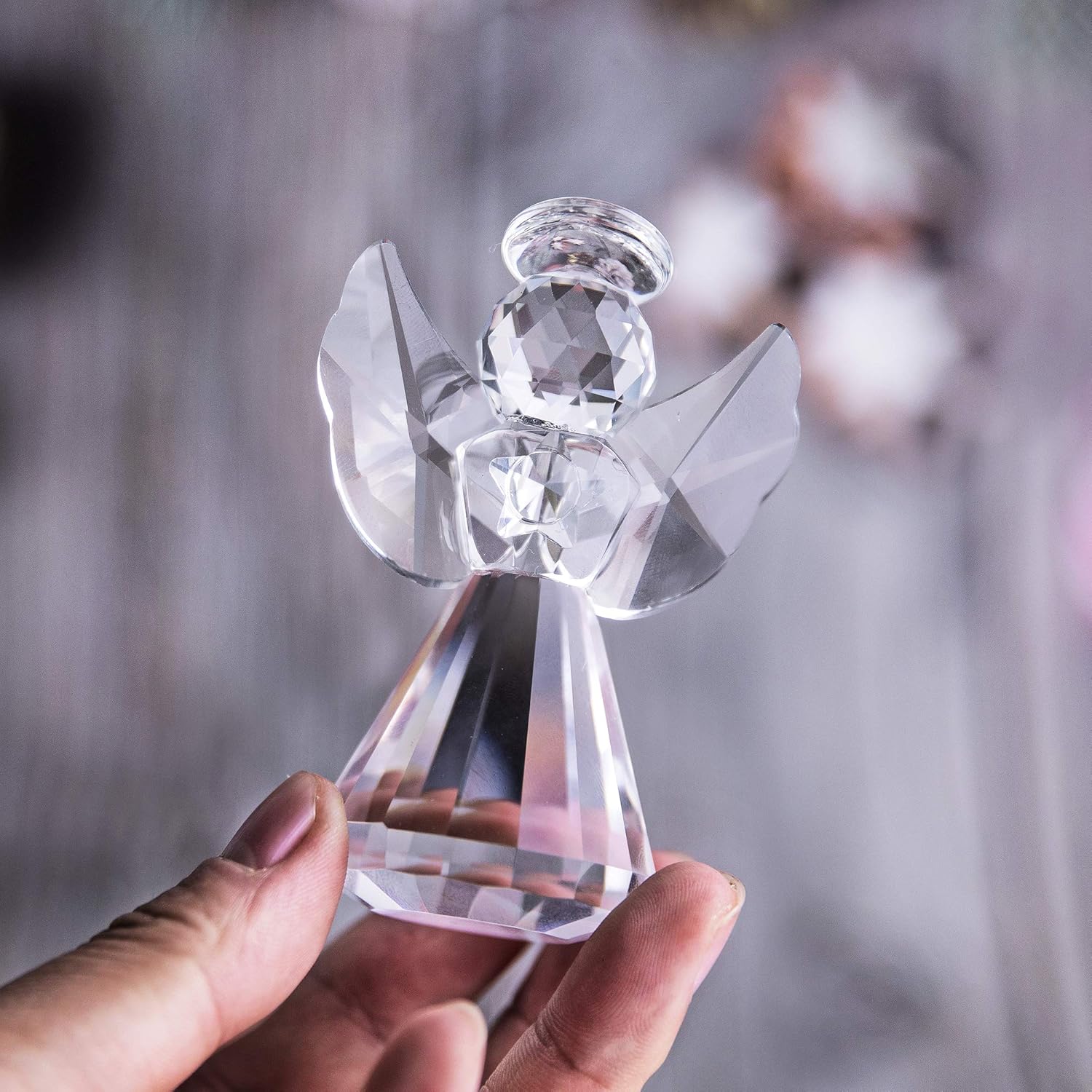 HDCRYSTALGIFTS 3 Inch Crystal Guardian Angel Paperweight Decoration Glass Angel Statue Ornaments Art Collectible Gift for Women Transparent