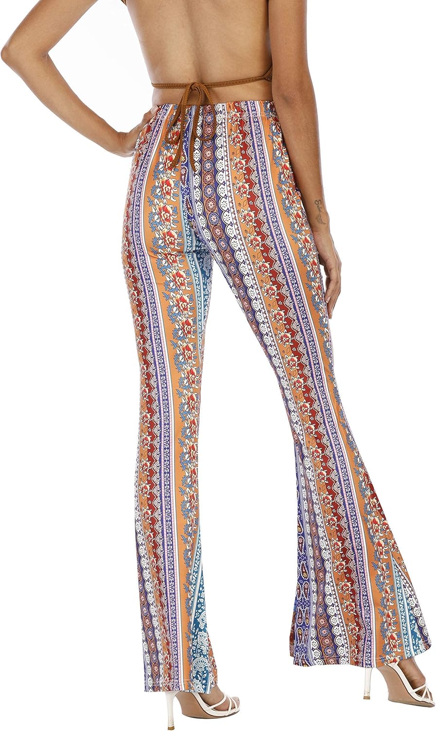 WSPLYSPJY Women's Print Stretch Bell Bottom Flare Palazzo Pants Trousers
