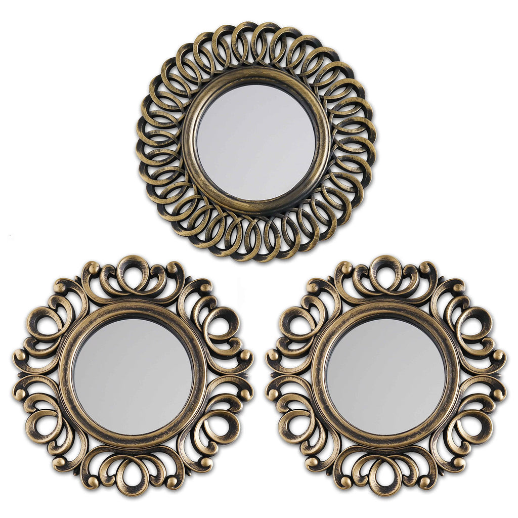 BONNYCO Spiegel Rund Gold 3 Stück Spiegel Klein Wanddeko Wohnzimmer Haus Schlafzimmer | Wandspiegel zum Aufhängen Deko | Dekorative Wandspiegel Vintage,Originelles Geschenk für Frauen Mama