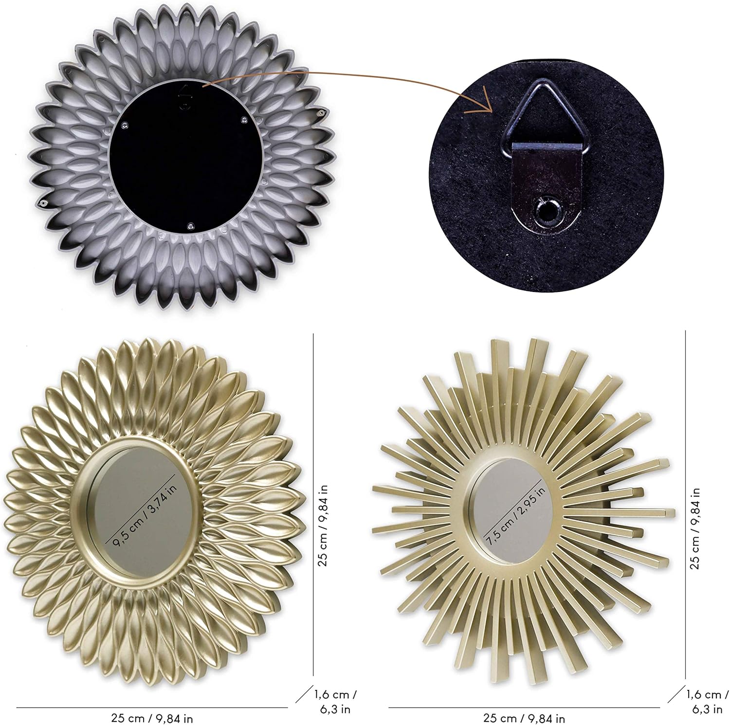 BONNYCO Spiegel Rund Gold 3 Stück Spiegel Klein Wanddeko Wohnzimmer Haus Schlafzimmer | Wandspiegel zum Aufhängen Deko | Dekorative Wandspiegel Vintage,Originelles Geschenk für Frauen Mama