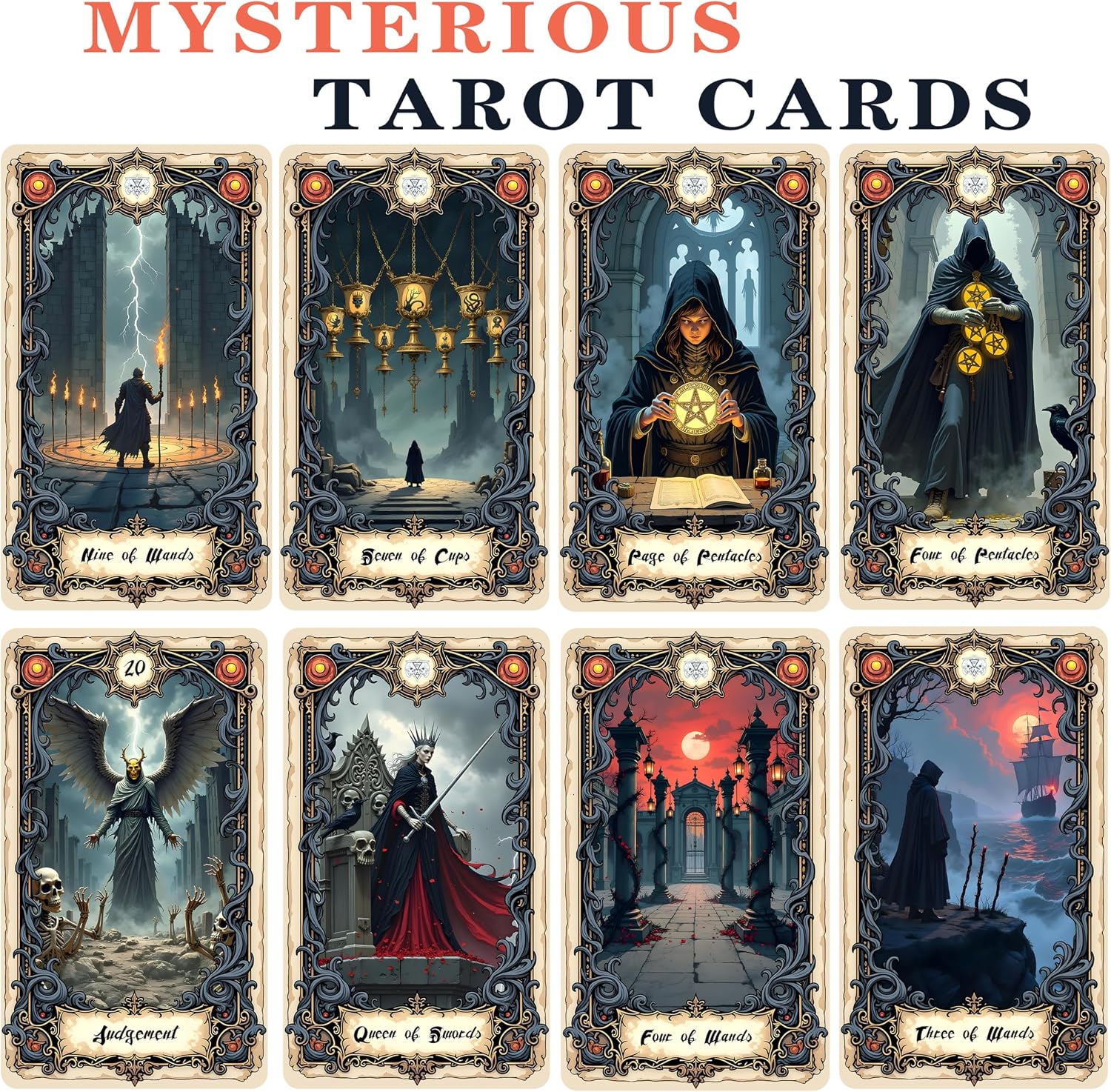 Gothic Tarot Deck, 78-Card Deck of Original Art - an intuitive Fortune-Telling and Spiritual Divination Tool for Both Beginners and Experts