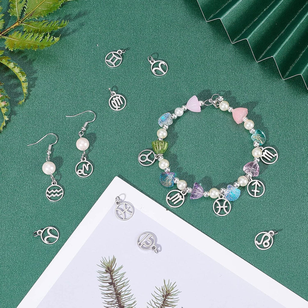 UNICRAFTALE Charm 12 Sternbildern Edelstahl Sternzeichen Anhänger Flach Und Rund Charms Sternbild Anhänger Für Die Herstellung von DIY Schmuck
