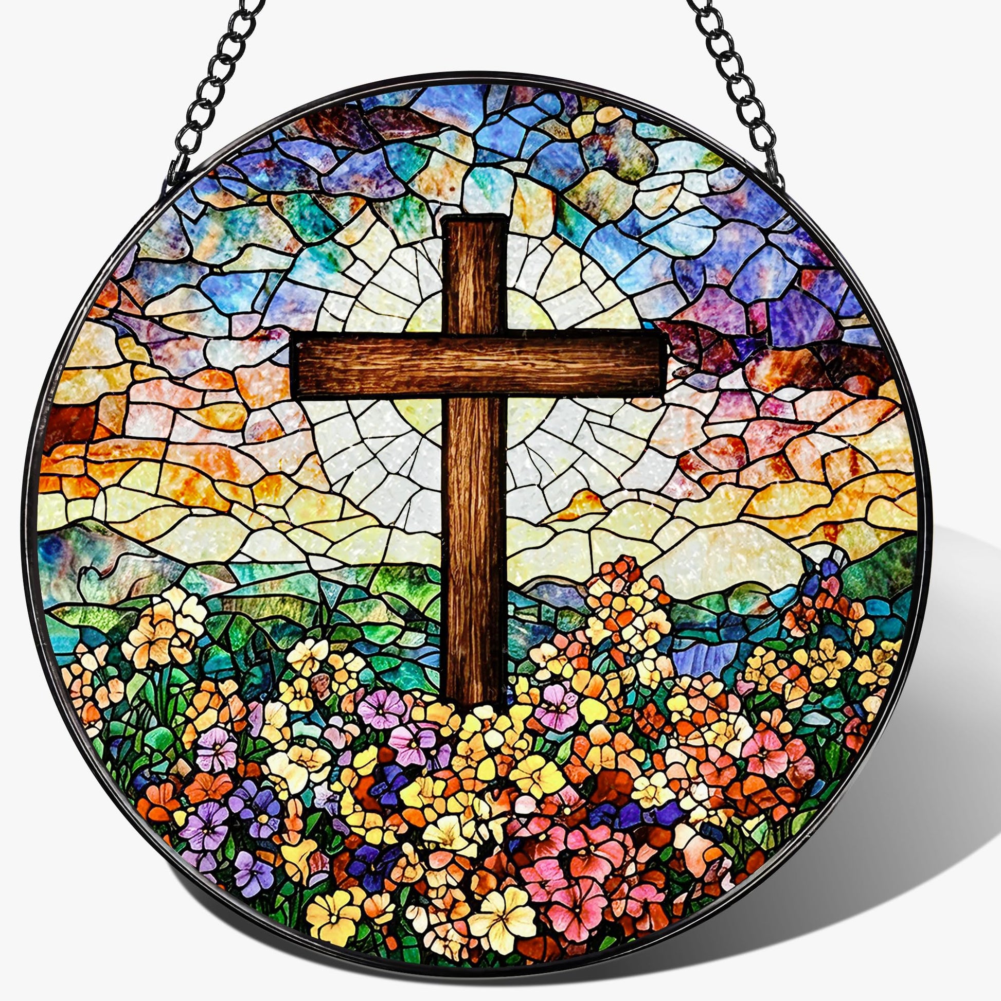 Stained Glass Window Hanging, 7.8 Inch Yoga Stained Glass Suncatcher, Boho Window Hanging Decor, Yoga Decor, Spiritual Healing Gift, Great Gift Ideas, Gifts for Women, Gifts for Christmas & Holiday