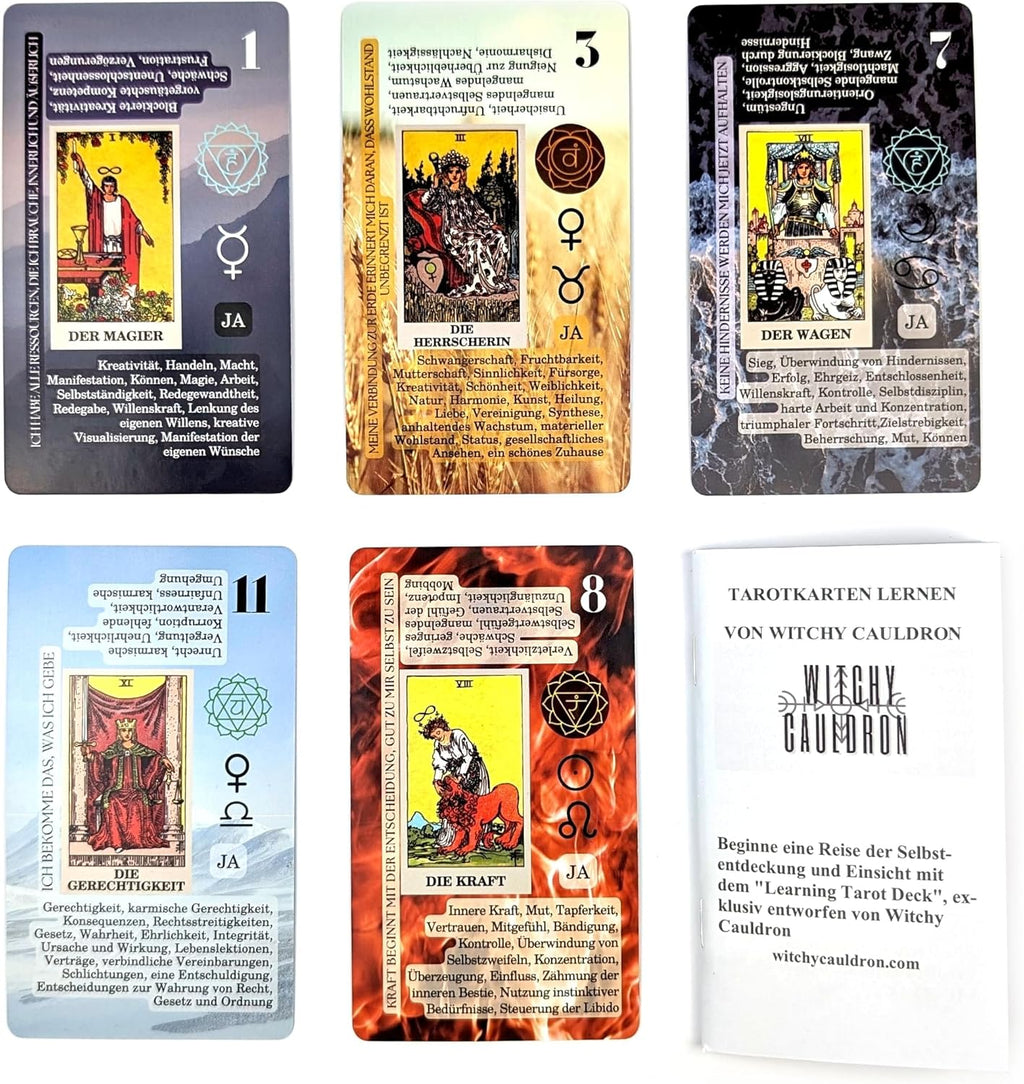 Witchy Cauldron Tarotkarten Legen Lernen, Tarot-Karten für Anfänger, Kein Handbuch Erforderlich, Einfaches und Schnelles Tarotdeck mit Deutschen Bedeutungen auf Ihnen