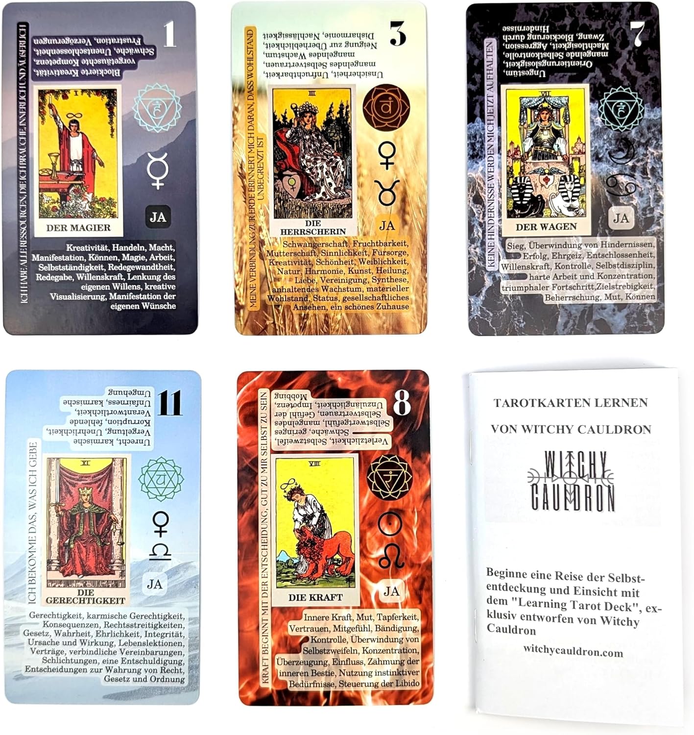 Witchy Cauldron Tarotkarten Legen Lernen, Tarot-Karten für Anfänger, Kein Handbuch Erforderlich, Einfaches und Schnelles Tarotdeck mit Deutschen Bedeutungen auf Ihnen