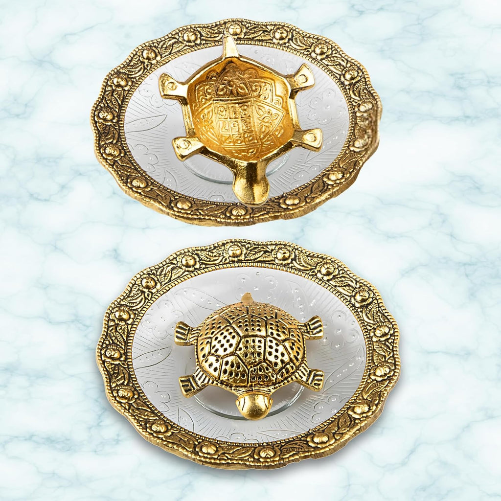 Wonder Care Feng Shui Turtle Statue in Glass Top Sculpted in Great Details in Ivory Antique Finish - Idol for Car | Home Decoration | Gift | Turtle Plate 12.7 cm Turtle Plate_5''''