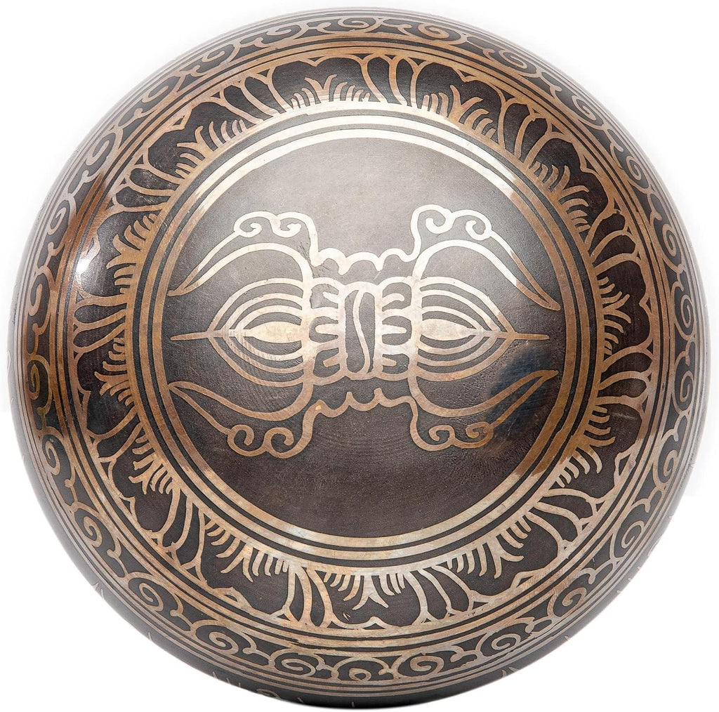 Premium Tibetan Singing Bowl Set – Handmade in Nepal Sound & Meditation Bowl – Spiritual Decor for Yoga, Wellness Spaces & Relaxation by Himalayan Bazaar (Brown & Red)