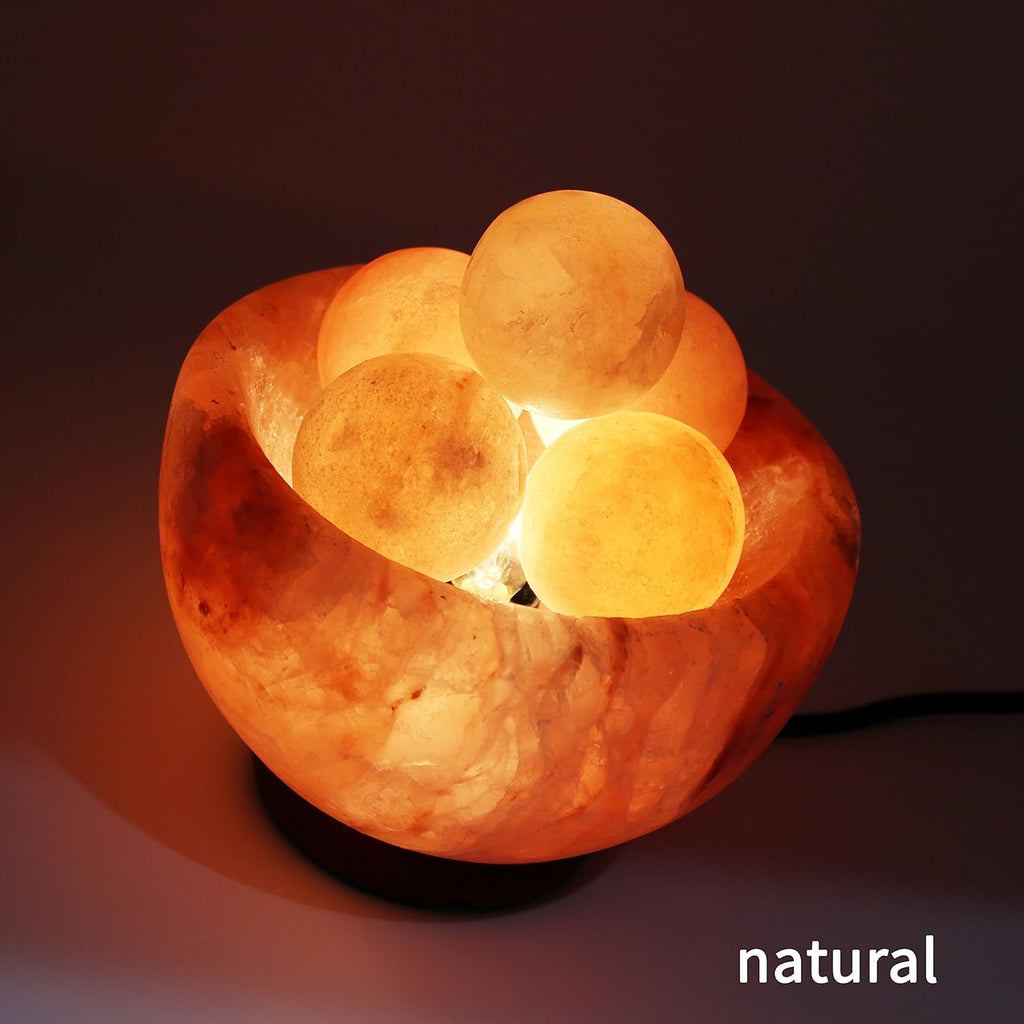 UMAID Himalayan Salt Lamp Bowl with 6 Himalayan Salt Massage Stones, Dimmable Pink Rock Salt Lamp for Bedroom, Office Desk & Meditation Room, Spa Decor, Relaxation Home Decor Gifts for Men & Women