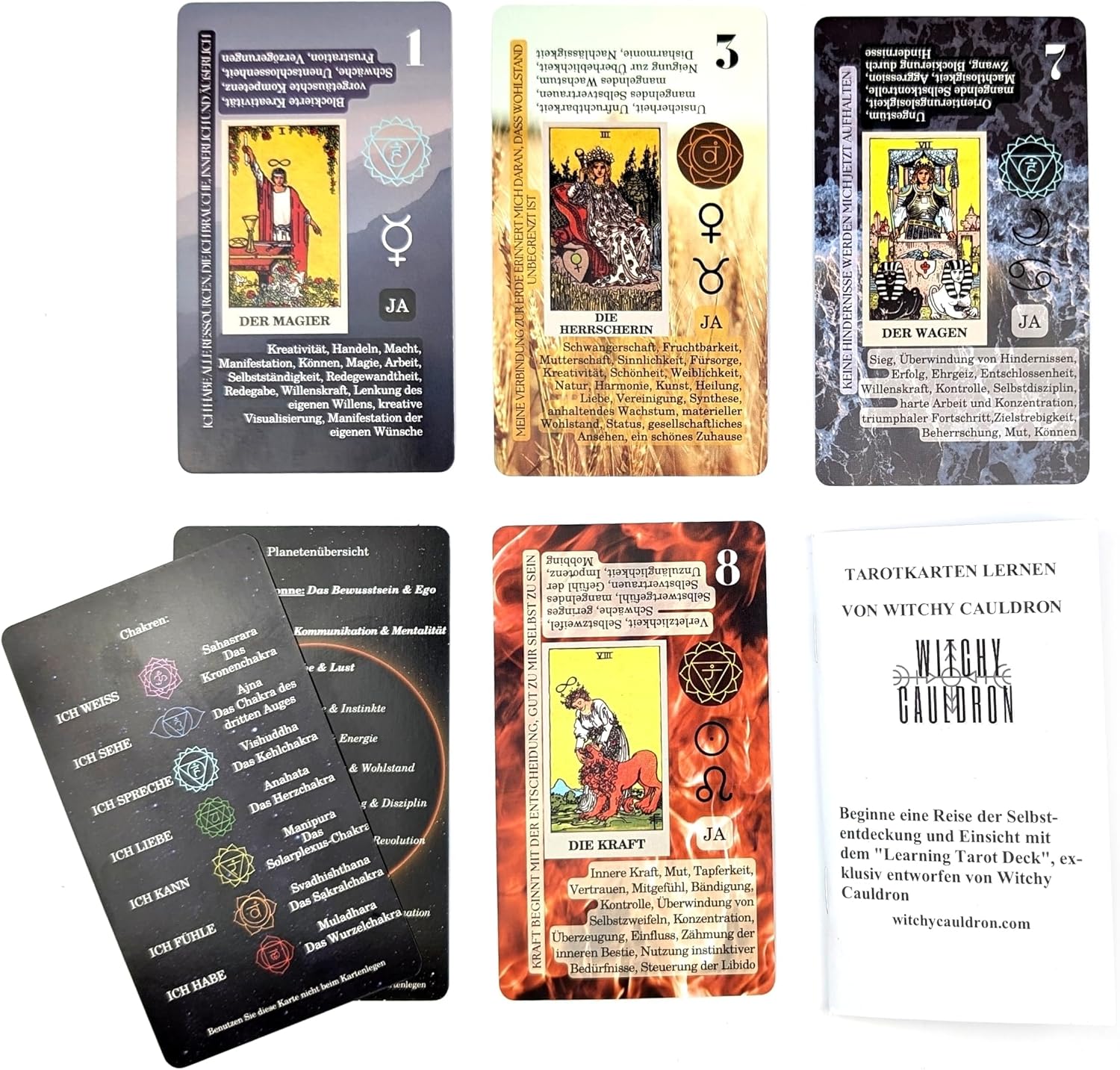 Witchy Cauldron Tarotkarten Legen Lernen, Tarot-Karten für Anfänger, Kein Handbuch Erforderlich, Einfaches und Schnelles Tarotdeck mit Deutschen Bedeutungen auf Ihnen