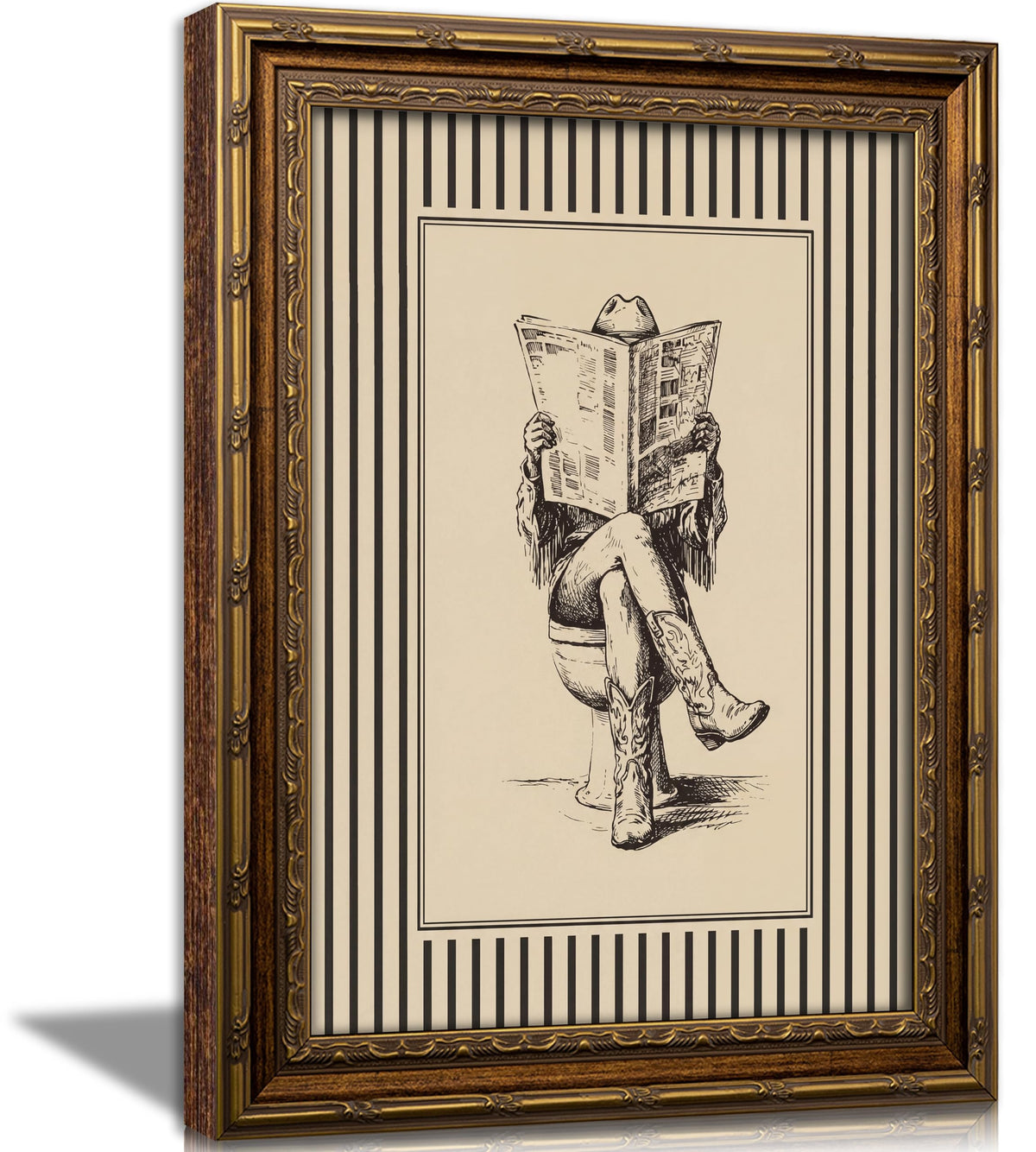 Vintage Gold Framed Medieval Knight Wall Art, Retro Fantasy Warrior Angel Oil Painting Canvas Print, Antique Gothic Romantic Wall Decor, Dark Academia Poster Artwork for Bedroom Living Room