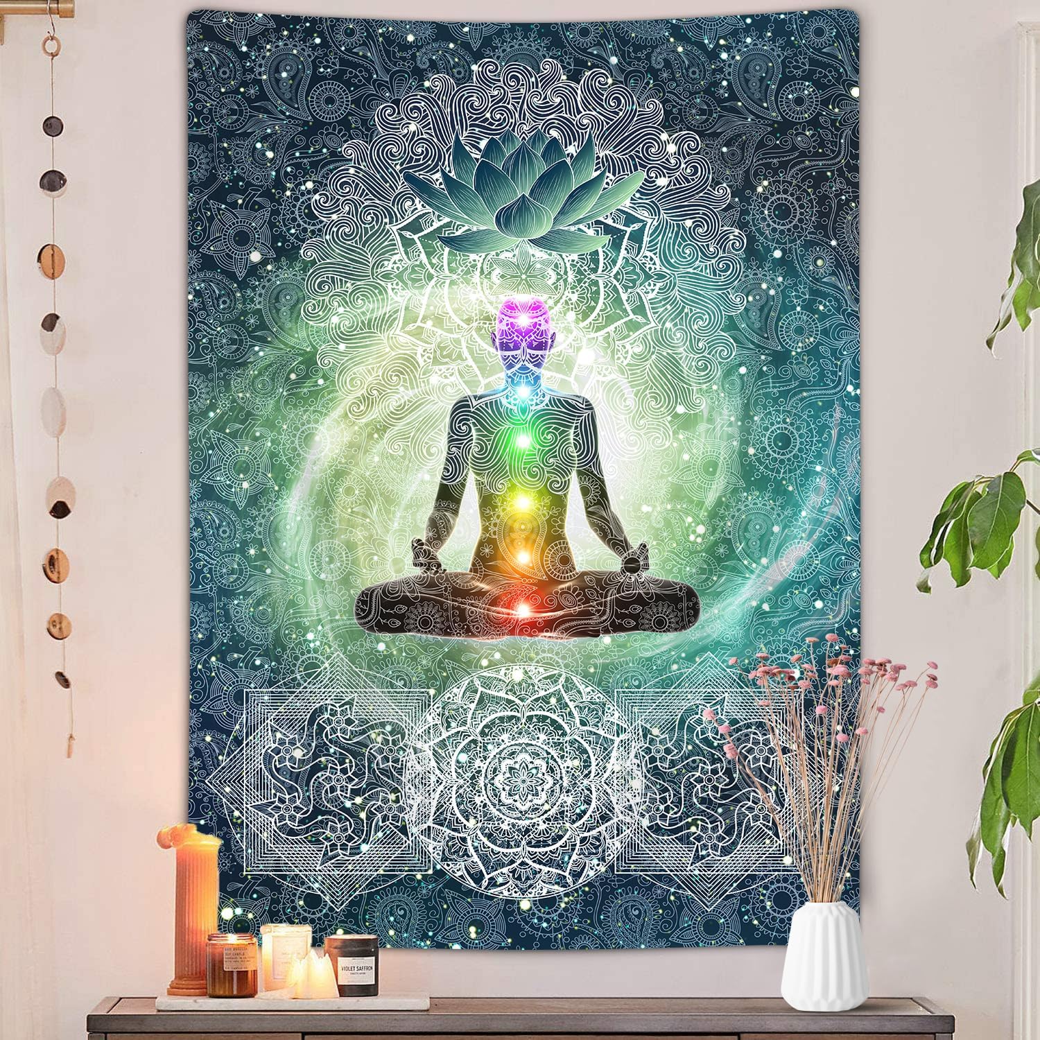 DYNH Chakra Vertikaler Wandteppich, sieben Chakra, Yoga, Meditation, Zen-Dekor, Wandbehang für Schlafzimmer, Hippie-Lotus, spirituelle Wandteppiche, Poster, Studentenwohnheim, Zuhause (40 Wx60 H)