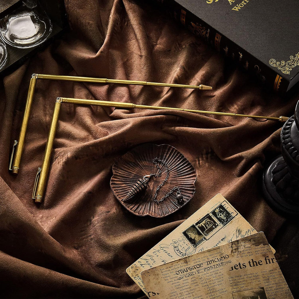 Jadive 3 Stück Wünschelruten Kupfer und Wünschelruten Pendel für Geisterjagd Energieheilung Wünschelwasser inklusive 2 Einziehbare Wünschelruten mit Kupfer Griff und 1 Pendel Anhänger (Gold)