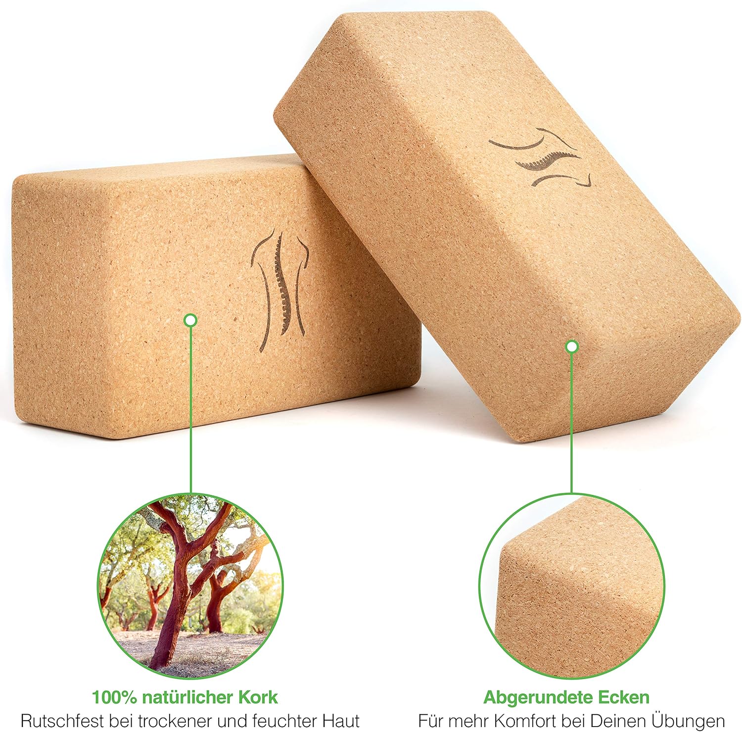 BACKLAXX® Yoga Block 2er Set aus Kork - 100% nachhaltiger Yogablock, perfektes Yoga Zubehör und Pilates Zubehör, 2 Yoga Blöcke als Yoga Set inkl. Anwendungsvideos, Yogablock 2er Set, Yogablöcke