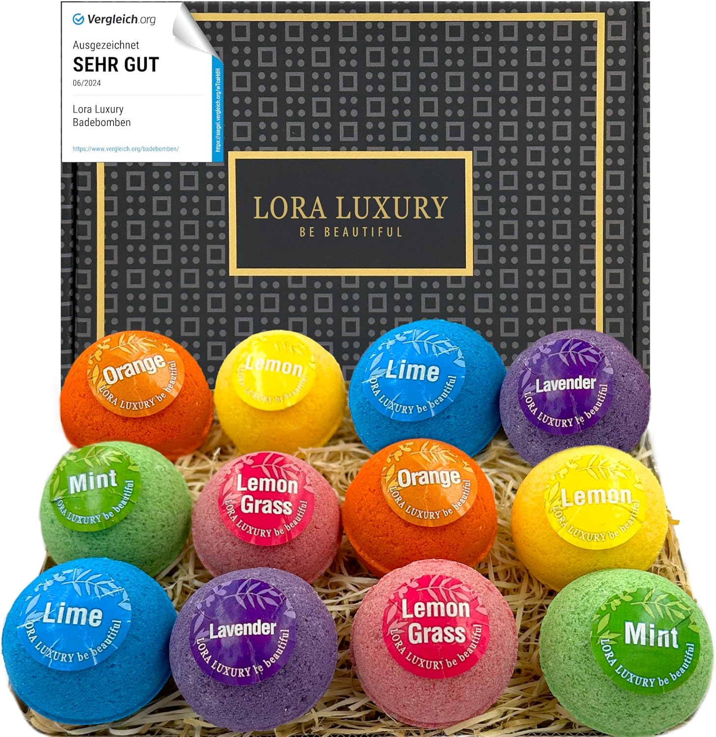 Badebomben Geschenk Set 12er Pack – 12 Sprudelbäder mit rein natürlichen ätherischen Ölen – Geschenk Idee – Shea & Kakaobutter – Natürliche Zutaten