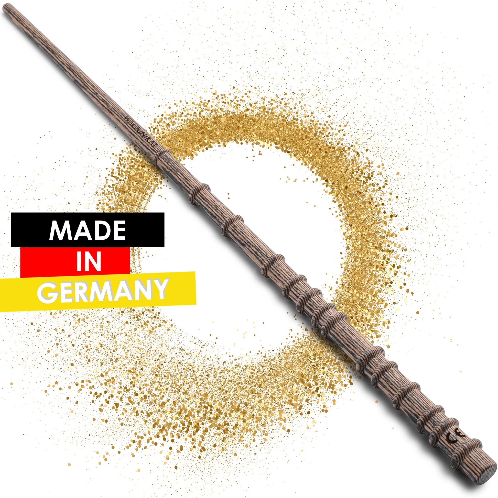 WALDUNIKAT® Zauberstab aus Holz – Made in Germany – Spielzeug, Geburtstags-Geschenk, Deko, Kostüm für Erwachsene, Kinder, Damen, Herren, Mädchen (No. 1 - Schwarz-Glitzer)