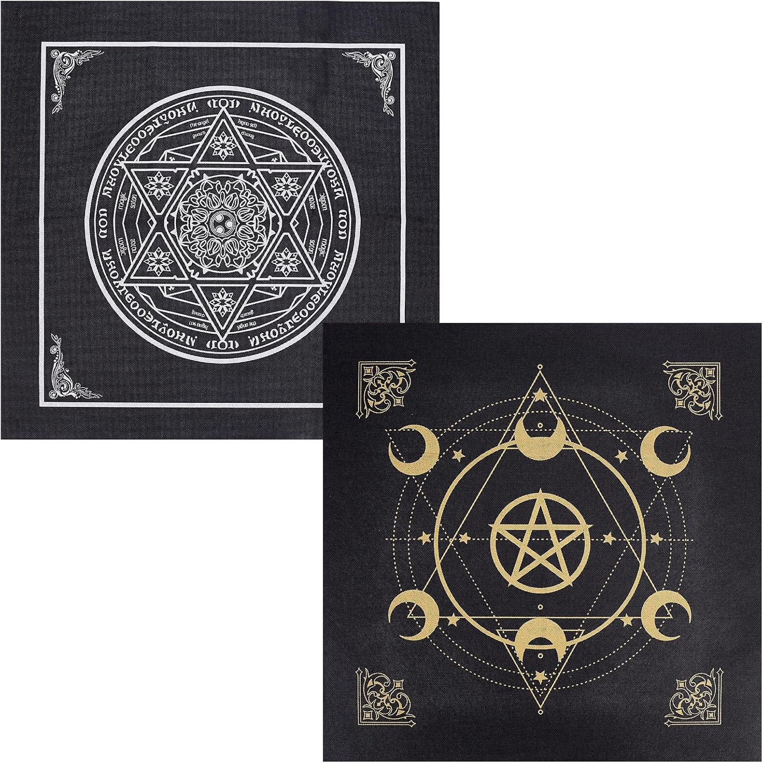 CREATCABIN Altartuch Mond Sonne Stern Pentagramm Himmlisches Tarot-Deck Spiritueller Wandteppich Tischdecke Macht Heiliges Tuch Astrologie Für Wahrsagen Premium-Hexereizubehör Pagan 19.29x19.29 cm