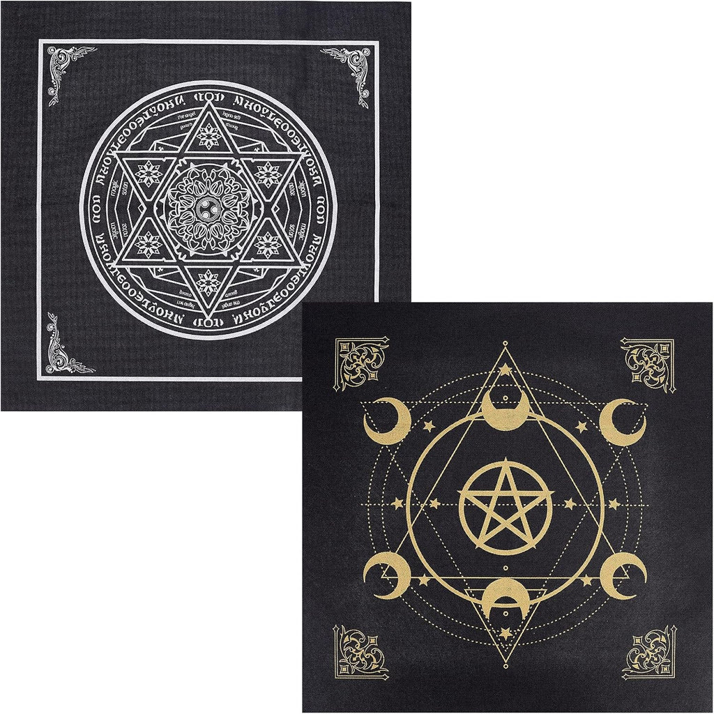 CREATCABIN Altartuch Mond Sonne Stern Pentagramm Himmlisches Tarot-Deck Spiritueller Wandteppich Tischdecke Macht Heiliges Tuch Astrologie Für Wahrsagen Premium-Hexereizubehör Pagan 19.29x19.29 cm