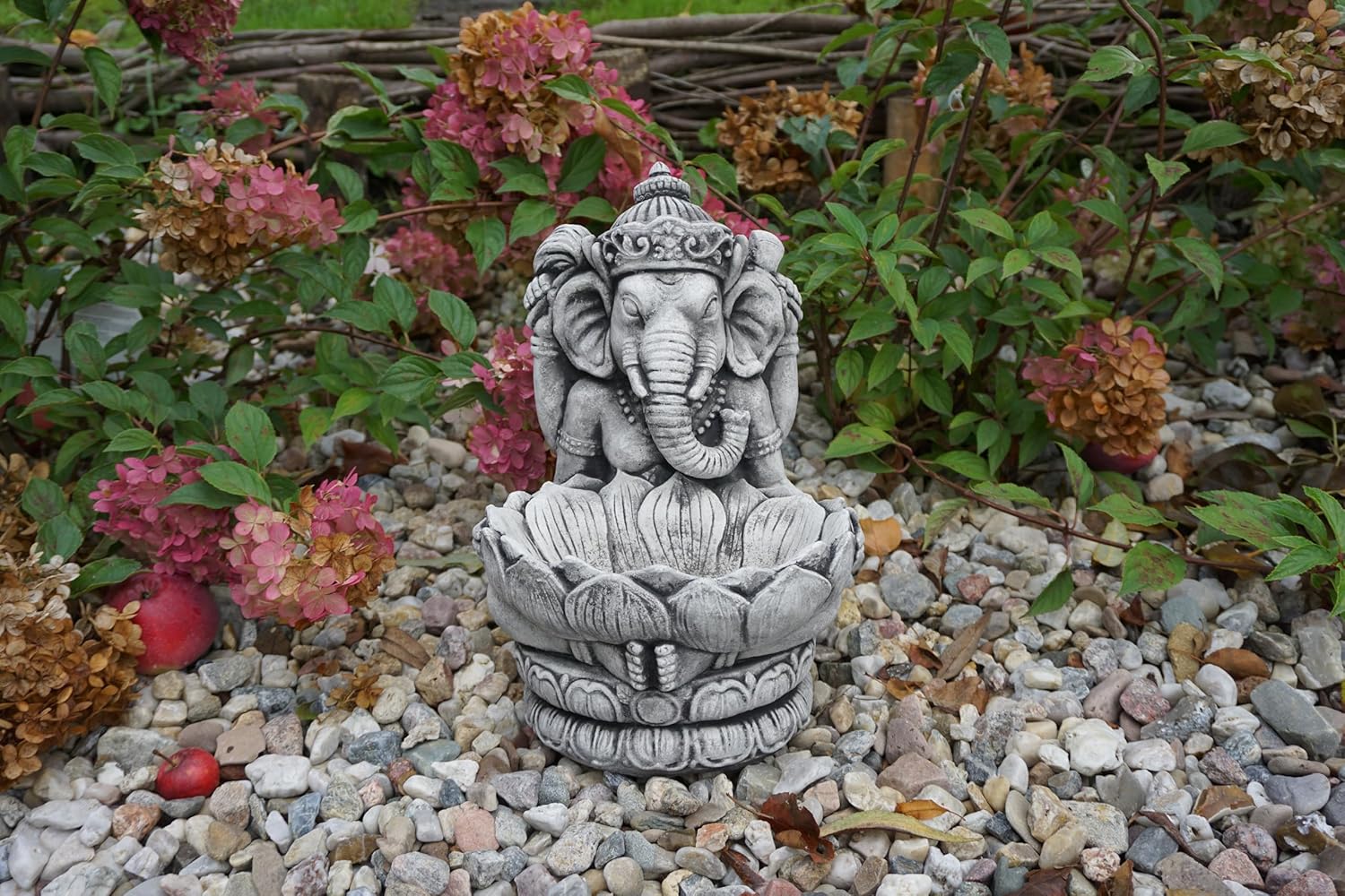 gartendekoparadies.de Massive Steinfigur des göttlichen Ganesha mit Schale, Höhe 34 cm, 11 kg, Gott Hinduismus aus Steinguss frostfest (Schwarz)
