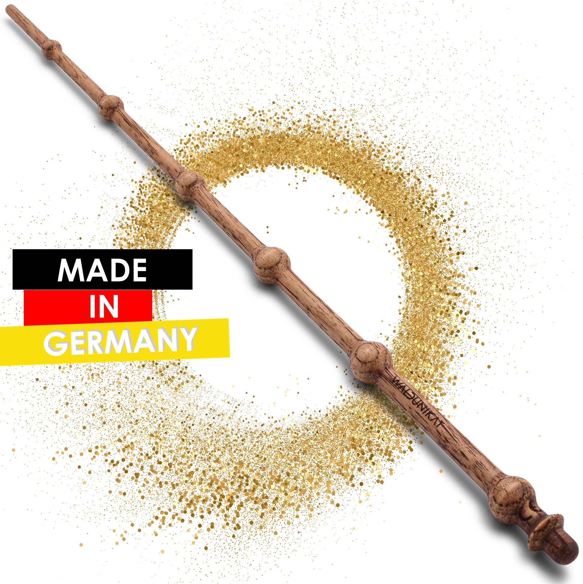 WALDUNIKAT® Zauberstab aus Holz – Made in Germany – Spielzeug, Geburtstags-Geschenk, Deko, Kostüm für Erwachsene, Kinder, Damen, Herren, Mädchen (No. 1 - Schwarz-Glitzer)